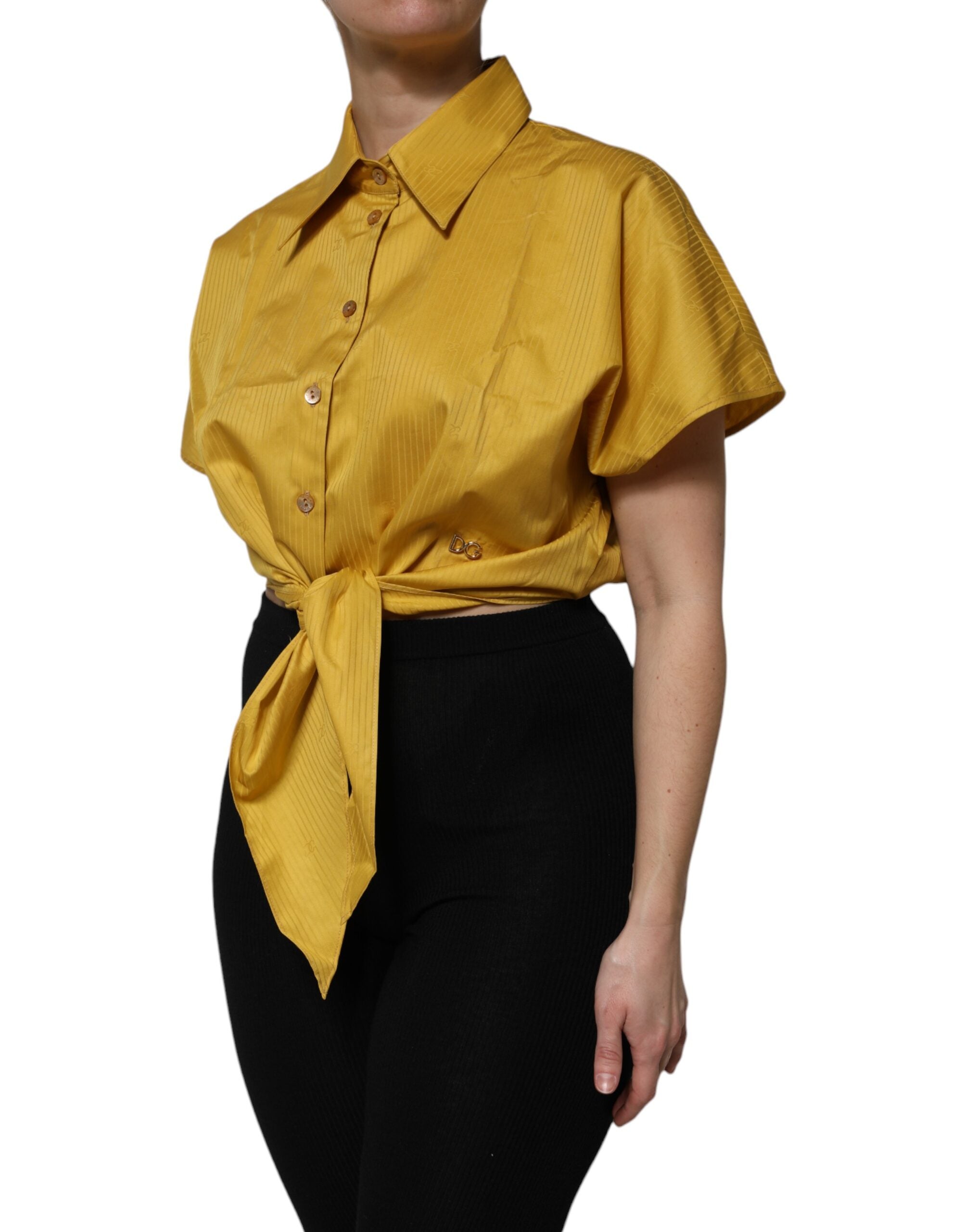 Mustard Collared Short Sleeves Blouse Top - ventzia