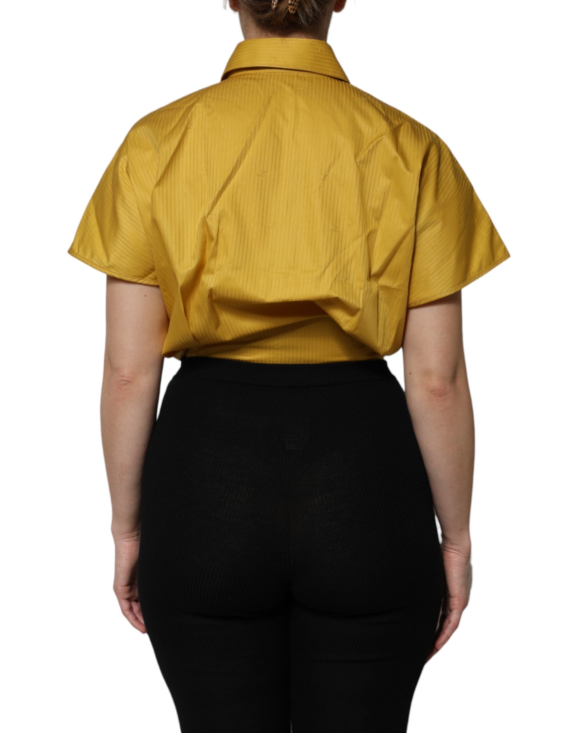 Mustard Collared Short Sleeves Blouse Top - ventzia