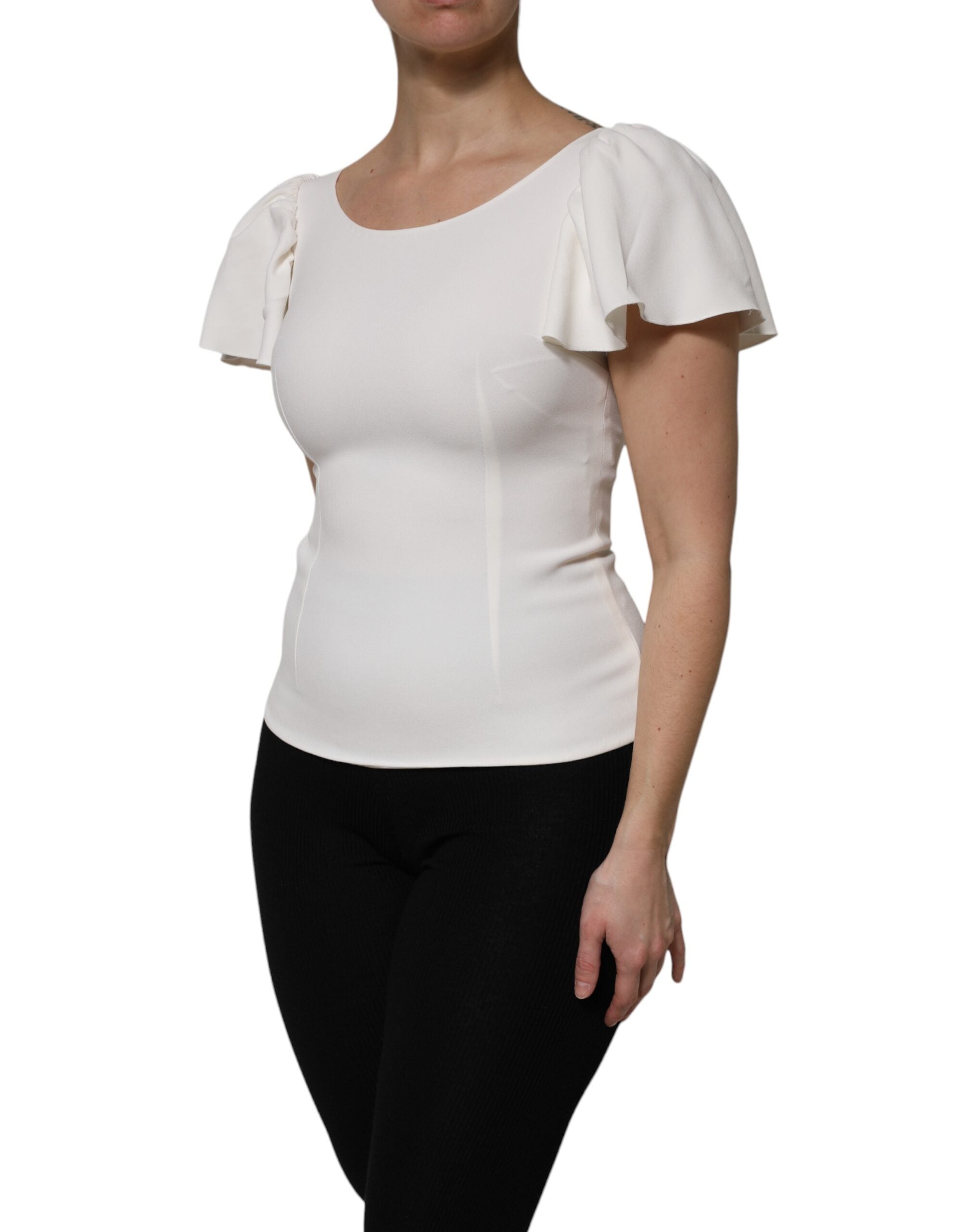 White Viscose Round Neck Short Sleeves Top - ventzia