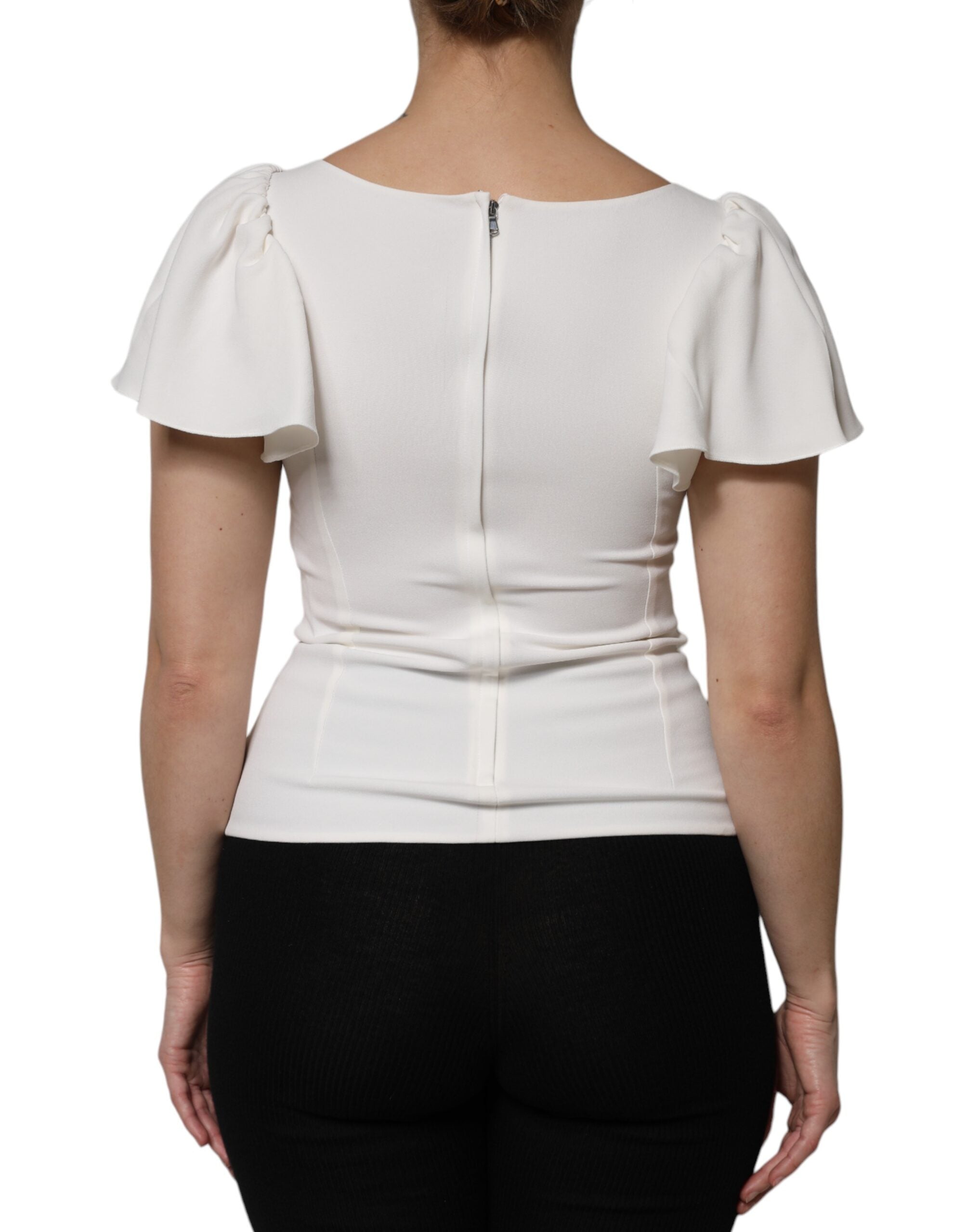 White Viscose Round Neck Short Sleeves Top - ventzia