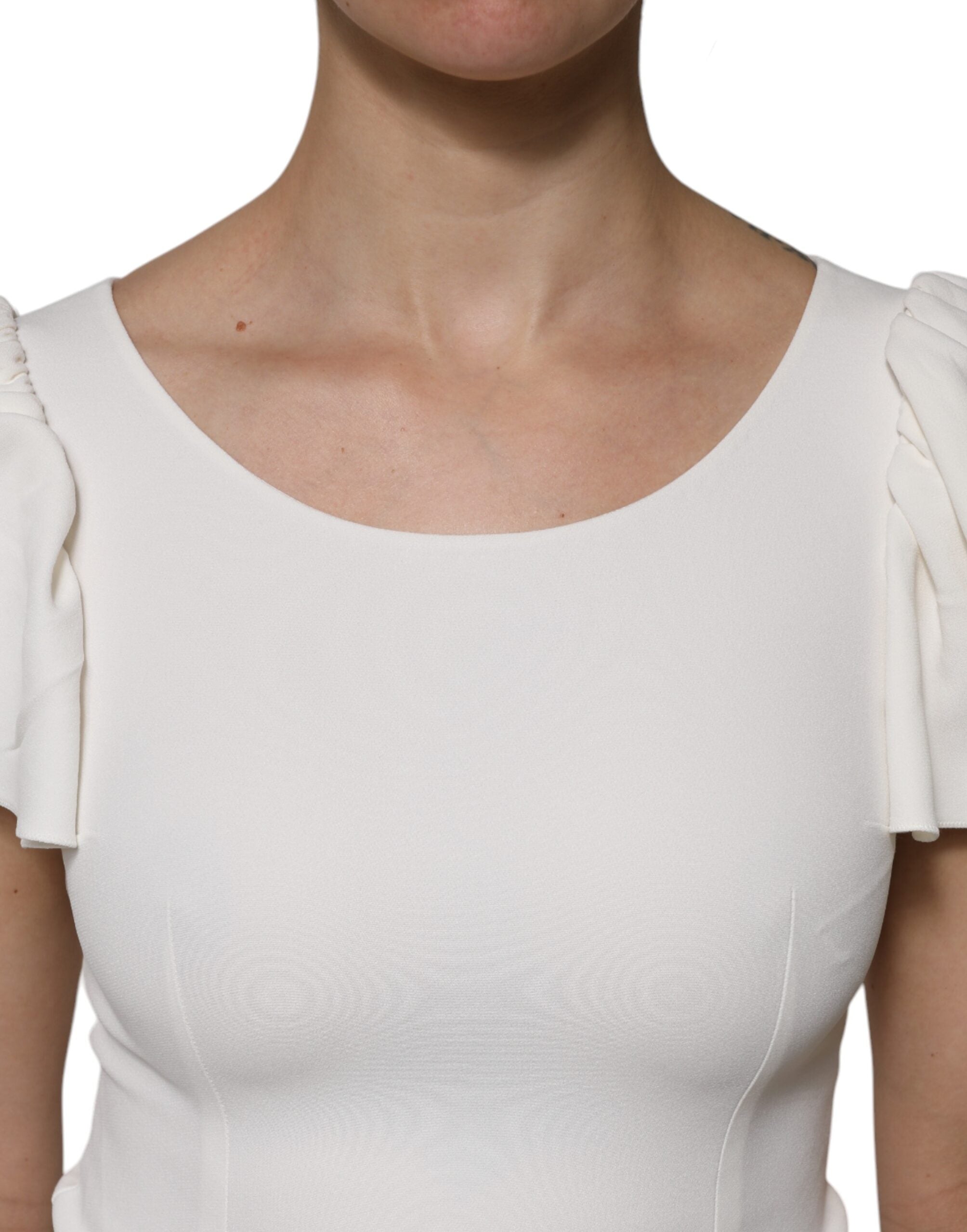 White Viscose Round Neck Short Sleeves Top - ventzia