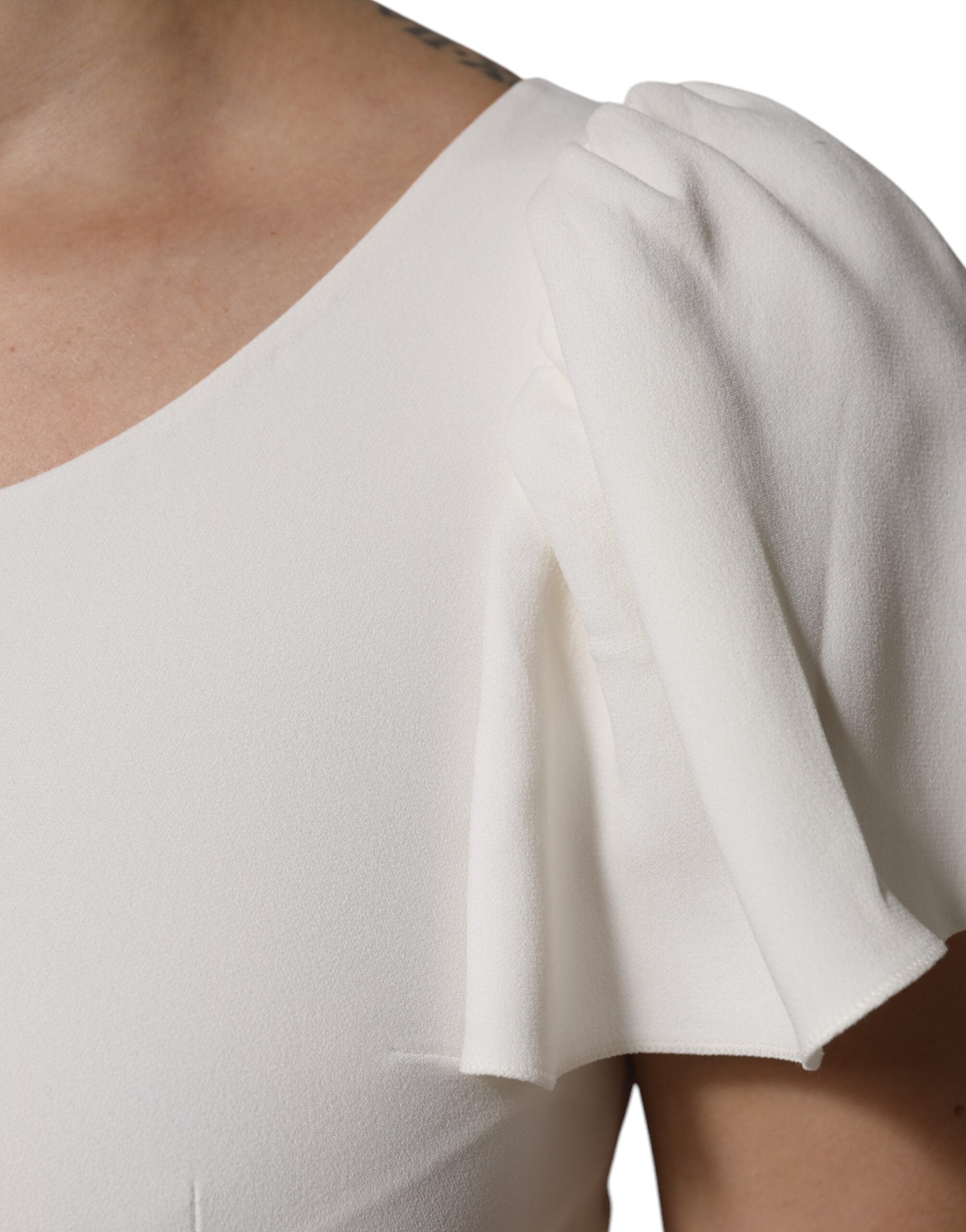 White Viscose Round Neck Short Sleeves Top - ventzia