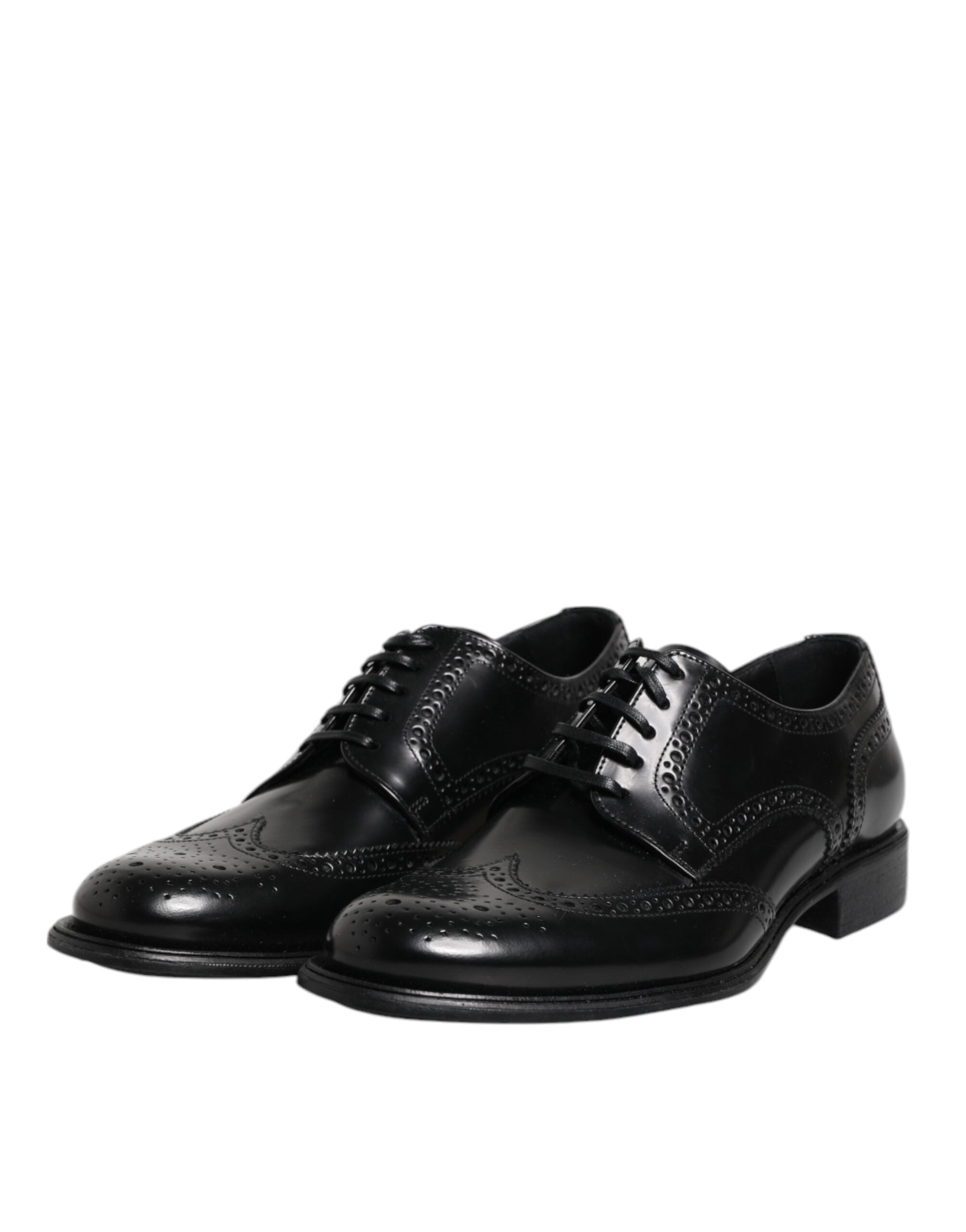 Black Leather Derby Wingtip Formal Shoes - ventzia