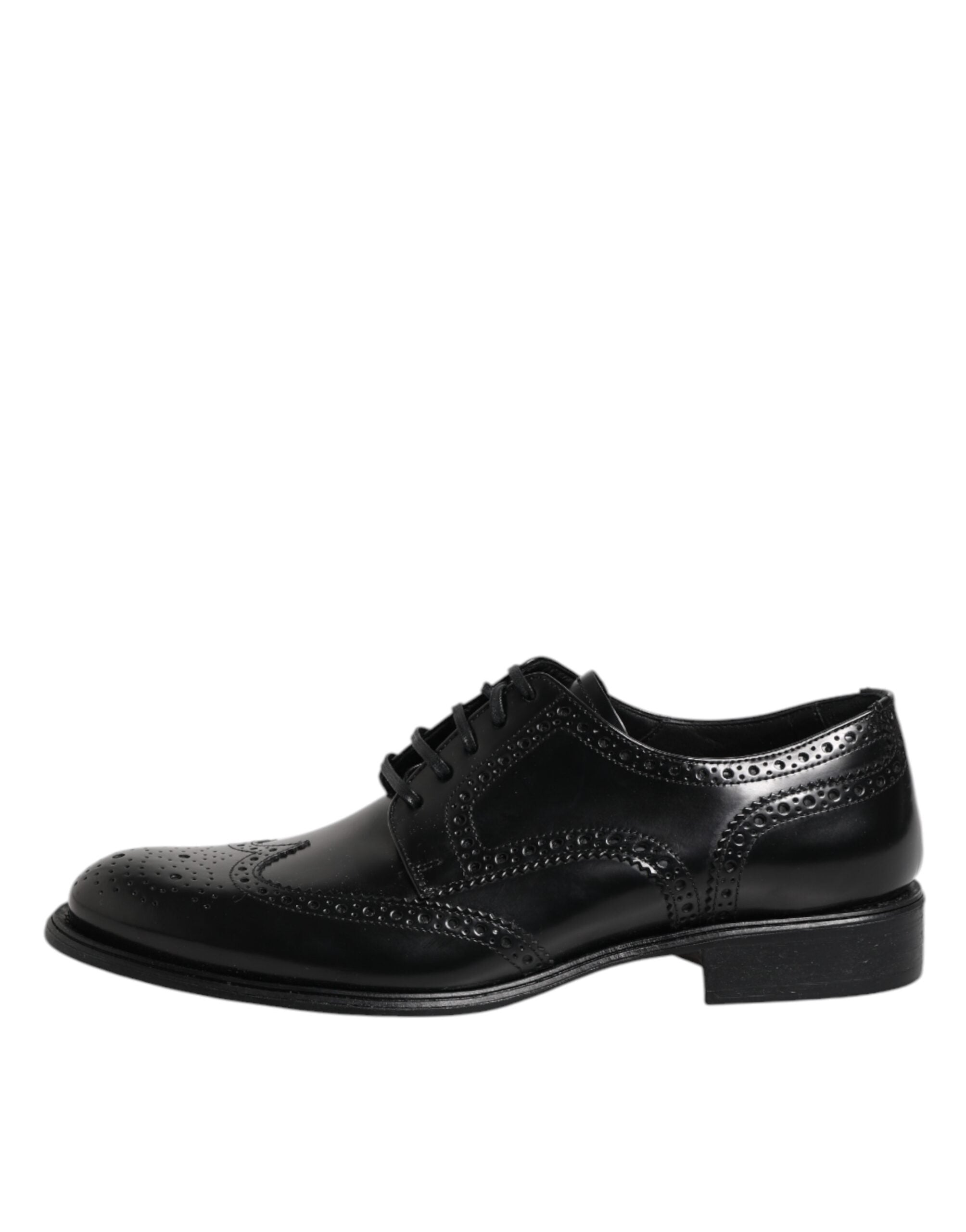 Black Leather Derby Wingtip Formal Shoes - ventzia