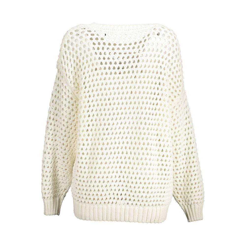 White Cotton Women Sweater - ventzia