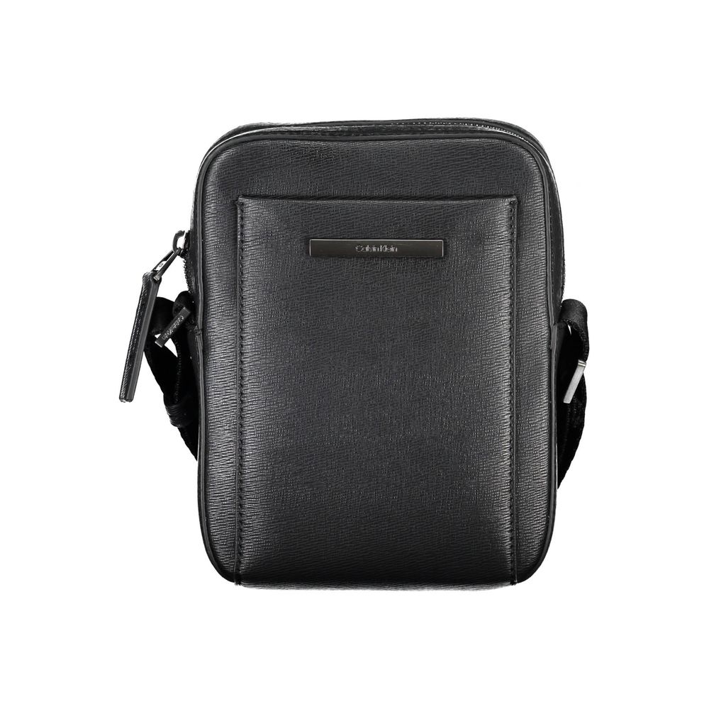 Black Polyurethane Men Shoulder Bag - ventzia