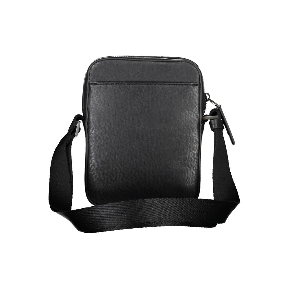 Black Polyurethane Men Shoulder Bag - ventzia