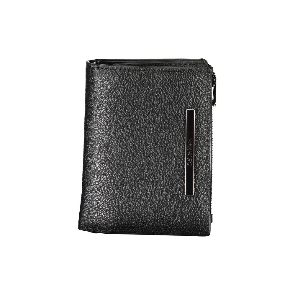 Sleek Black Leather Wallet with Coin Purse - ventzia