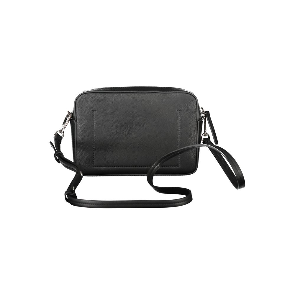 Black Polyurethane Women's Shoulder Bag - ventzia