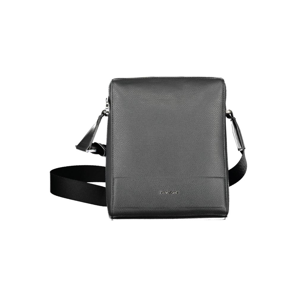 Black Polyurethane Men Shoulder Bag - ventzia