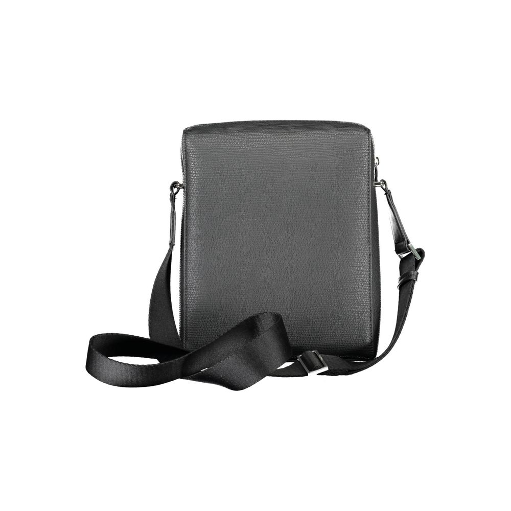 Black Polyurethane Men Shoulder Bag - ventzia
