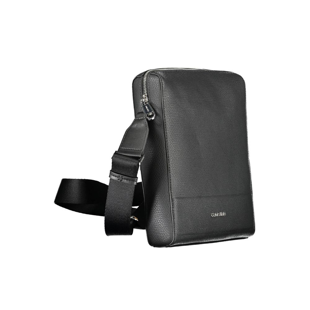 Black Polyurethane Men Shoulder Bag - ventzia