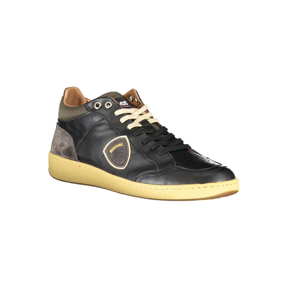 Sleek Black Lace-Up Sneakers with Contrast Details - ventzia
