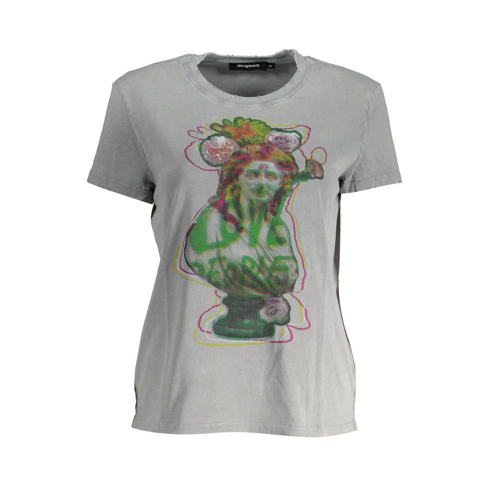 Gray Cotton Women T-Shirt - ventzia