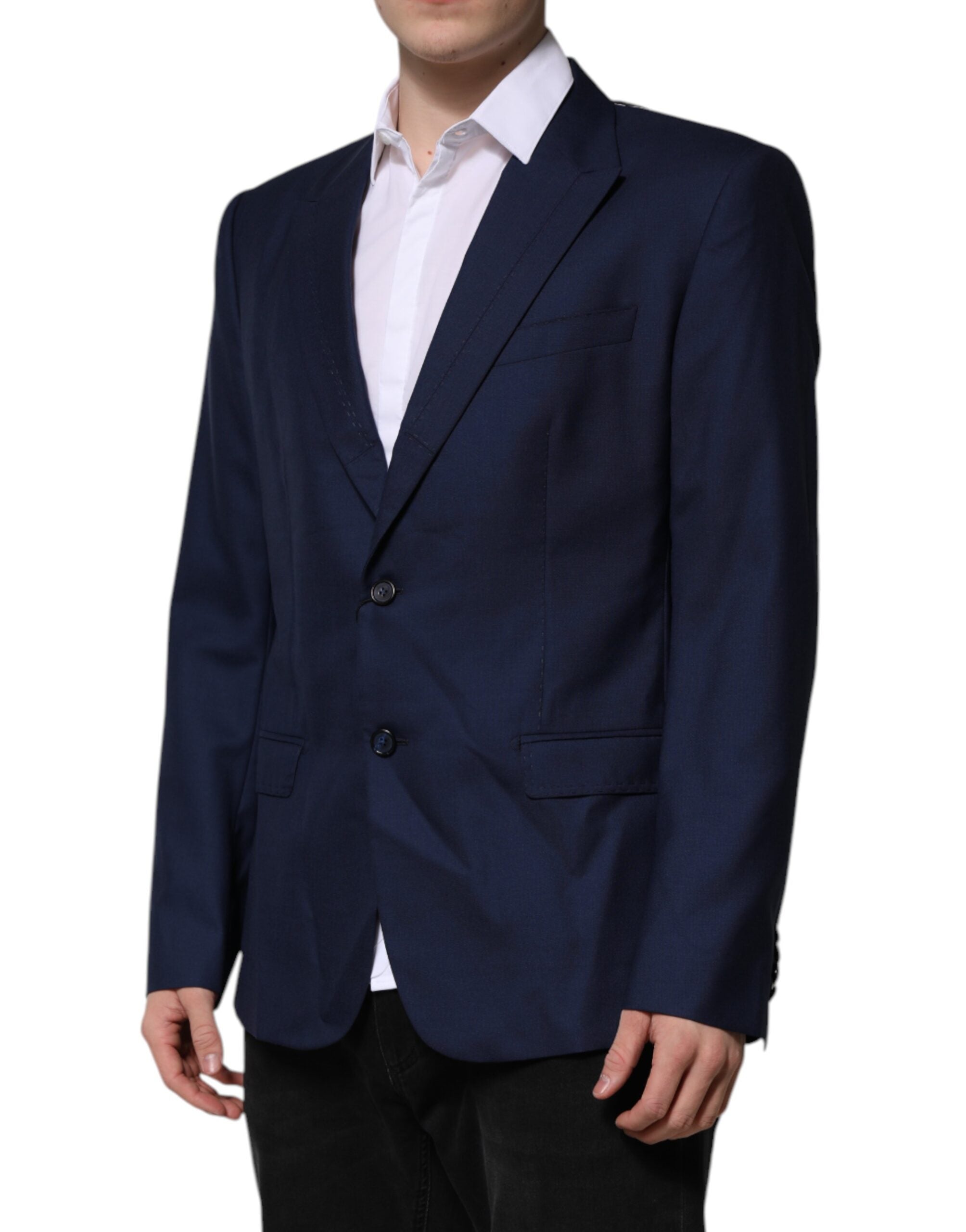 Blue Wool Single Breasted Suit Coat Blazer - ventzia