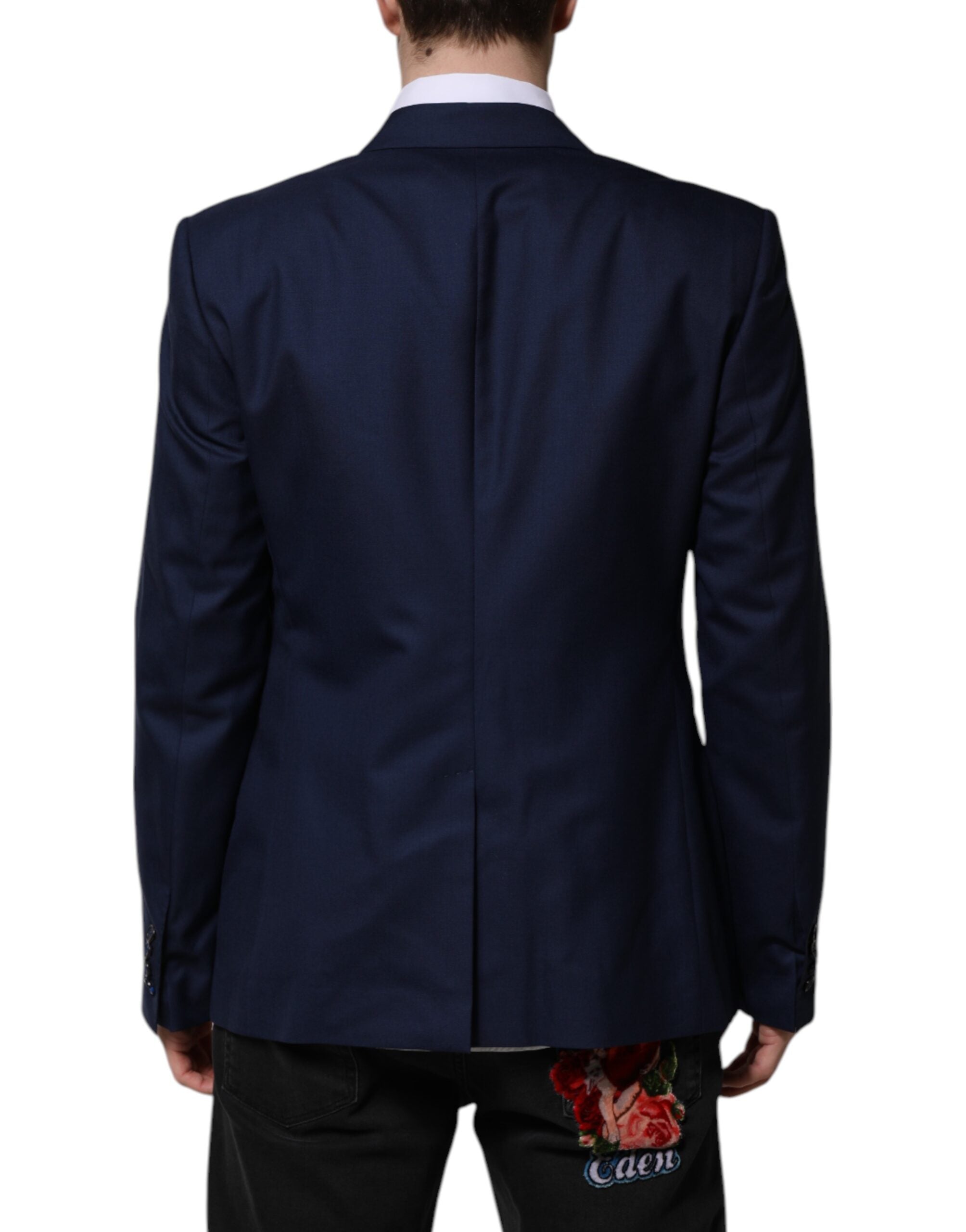Blue Wool Single Breasted Suit Coat Blazer - ventzia