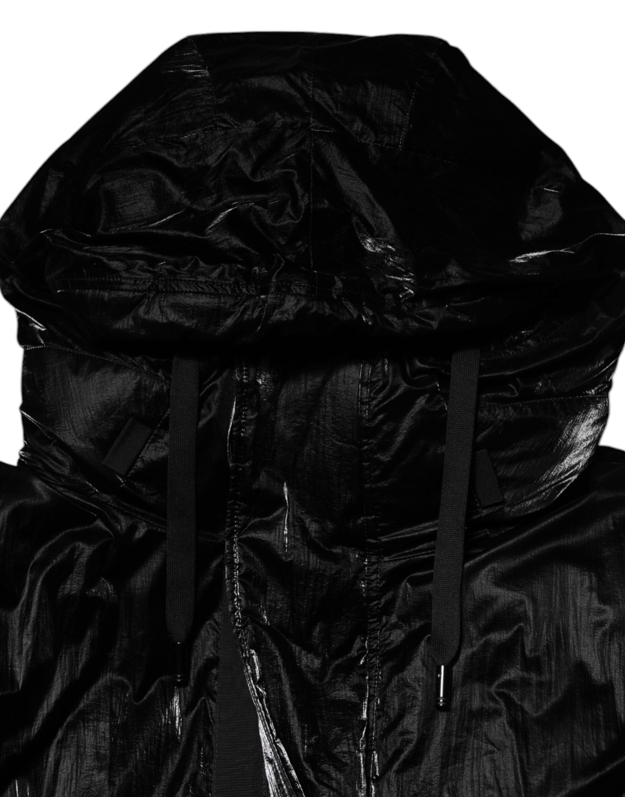 Black Logo Full Zip Hooded Quilted Jacket - ventzia