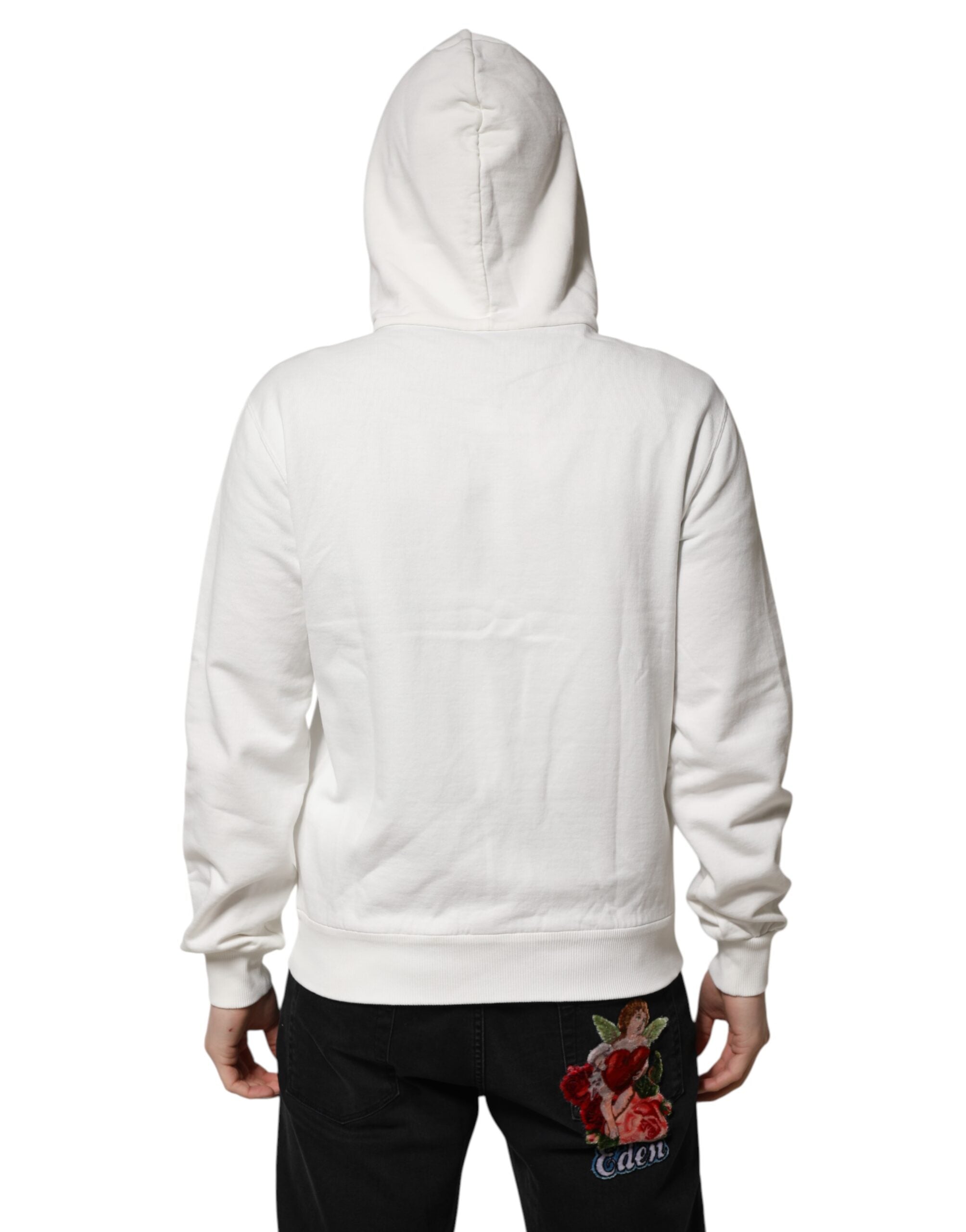White Cotton DG ROYAL Print Hooded Sweater - ventzia