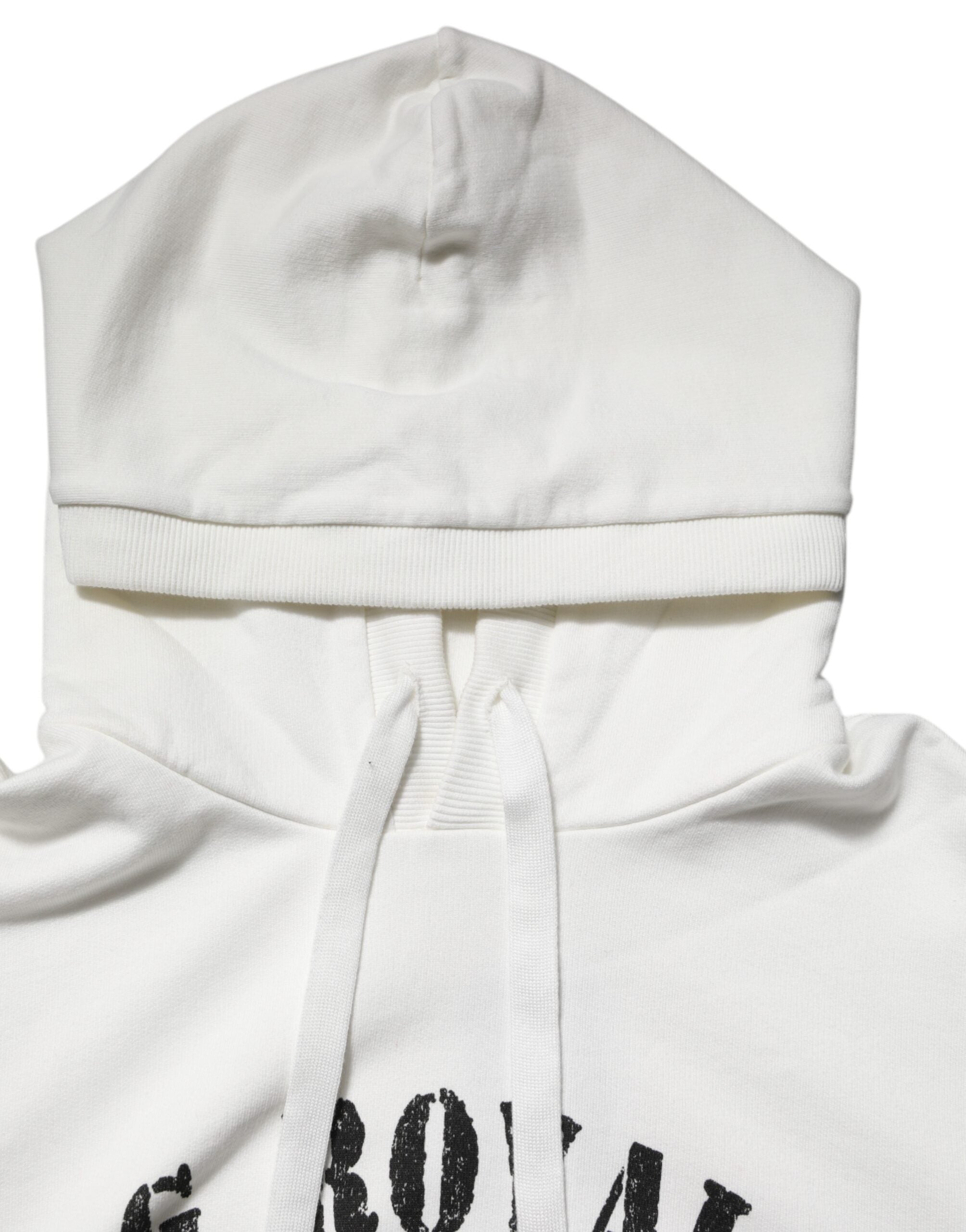 White Cotton DG ROYAL Print Hooded Sweater - ventzia