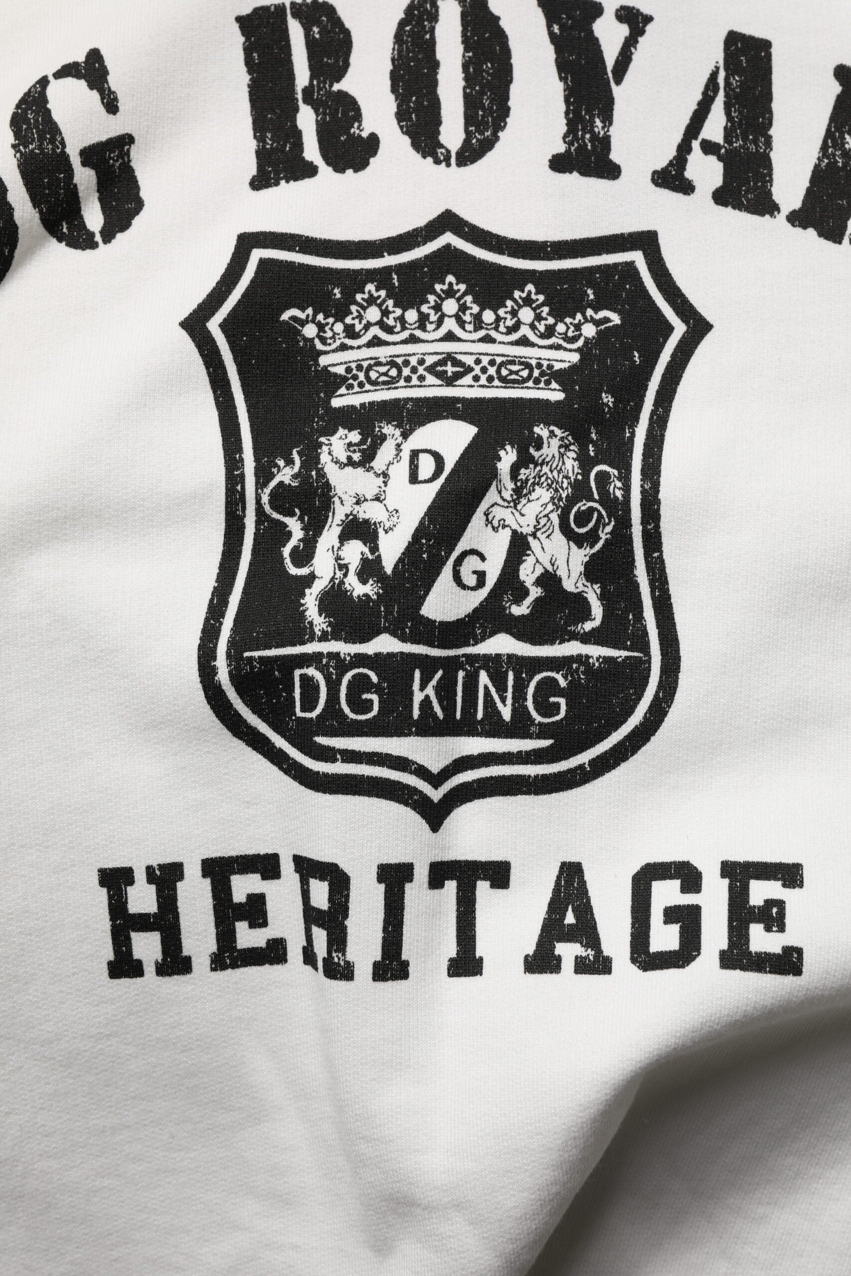 White Cotton DG ROYAL Print Hooded Sweater - ventzia