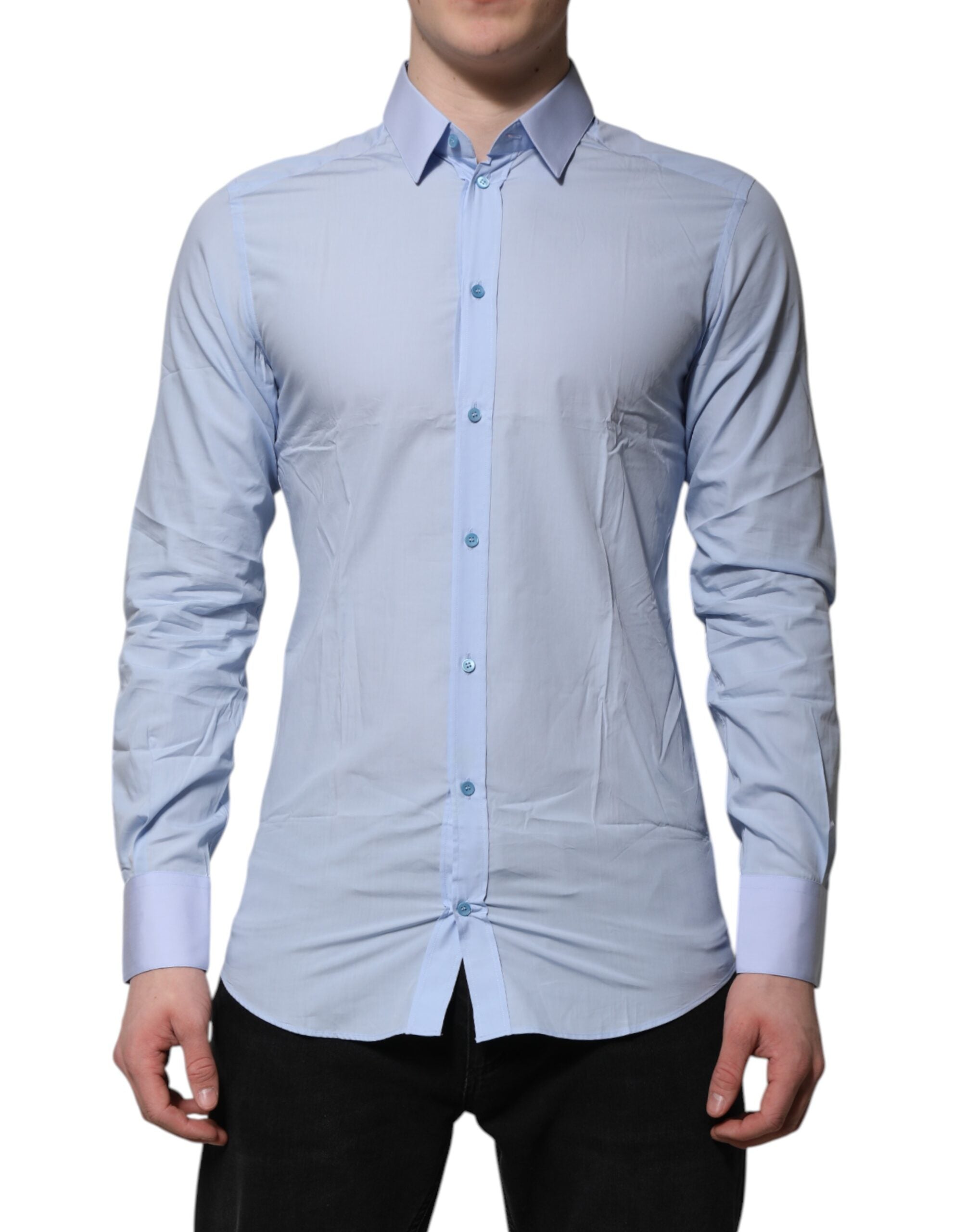 Blue Cotton GOLD Long Sleeves Men Dress Shirt - ventzia