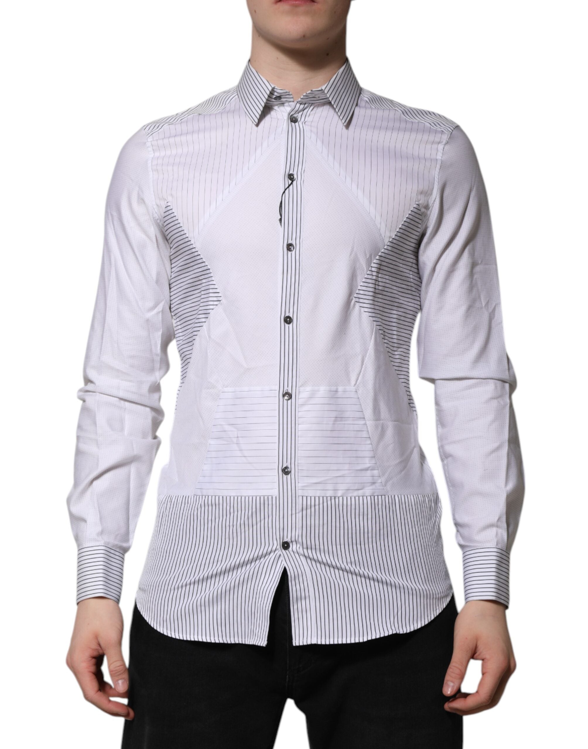 White Striped GOLD Long Sleeves Dress Shirt - ventzia
