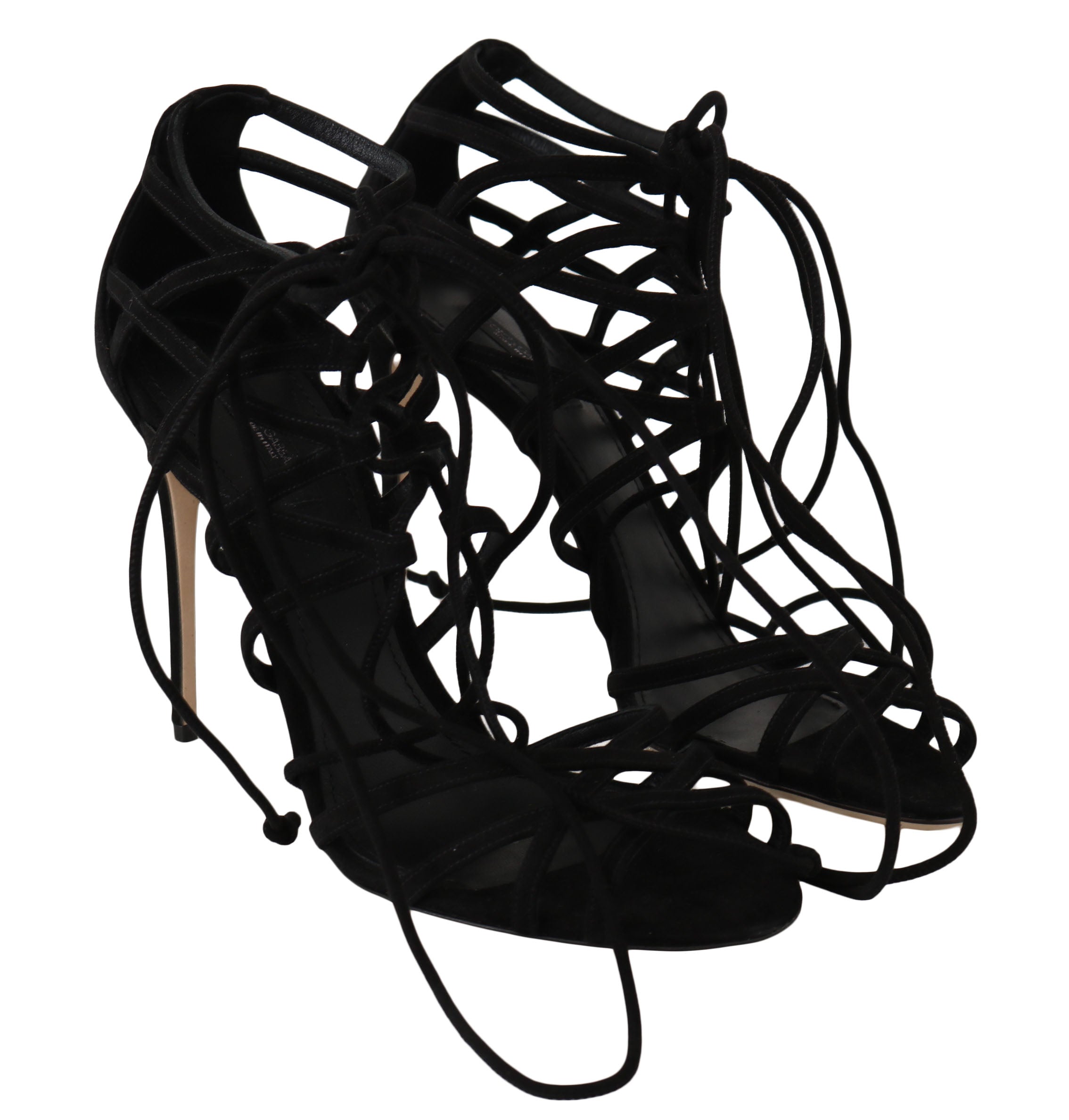 Elegant Black Suede Gladiator Stilettos - ventzia