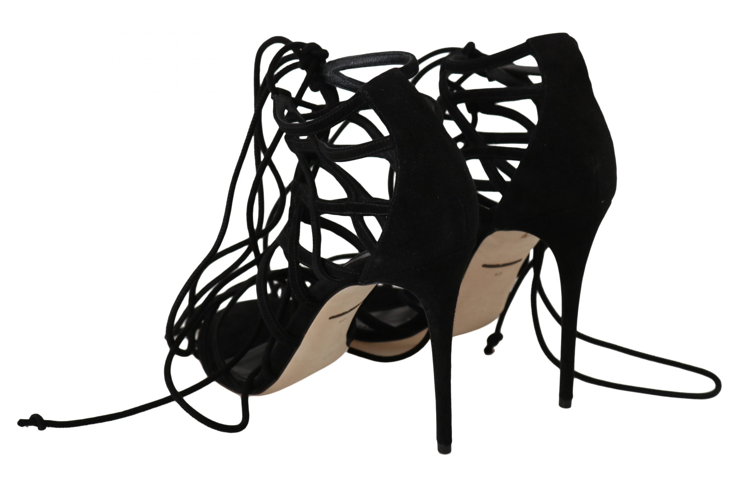 Elegant Black Suede Gladiator Stilettos - ventzia