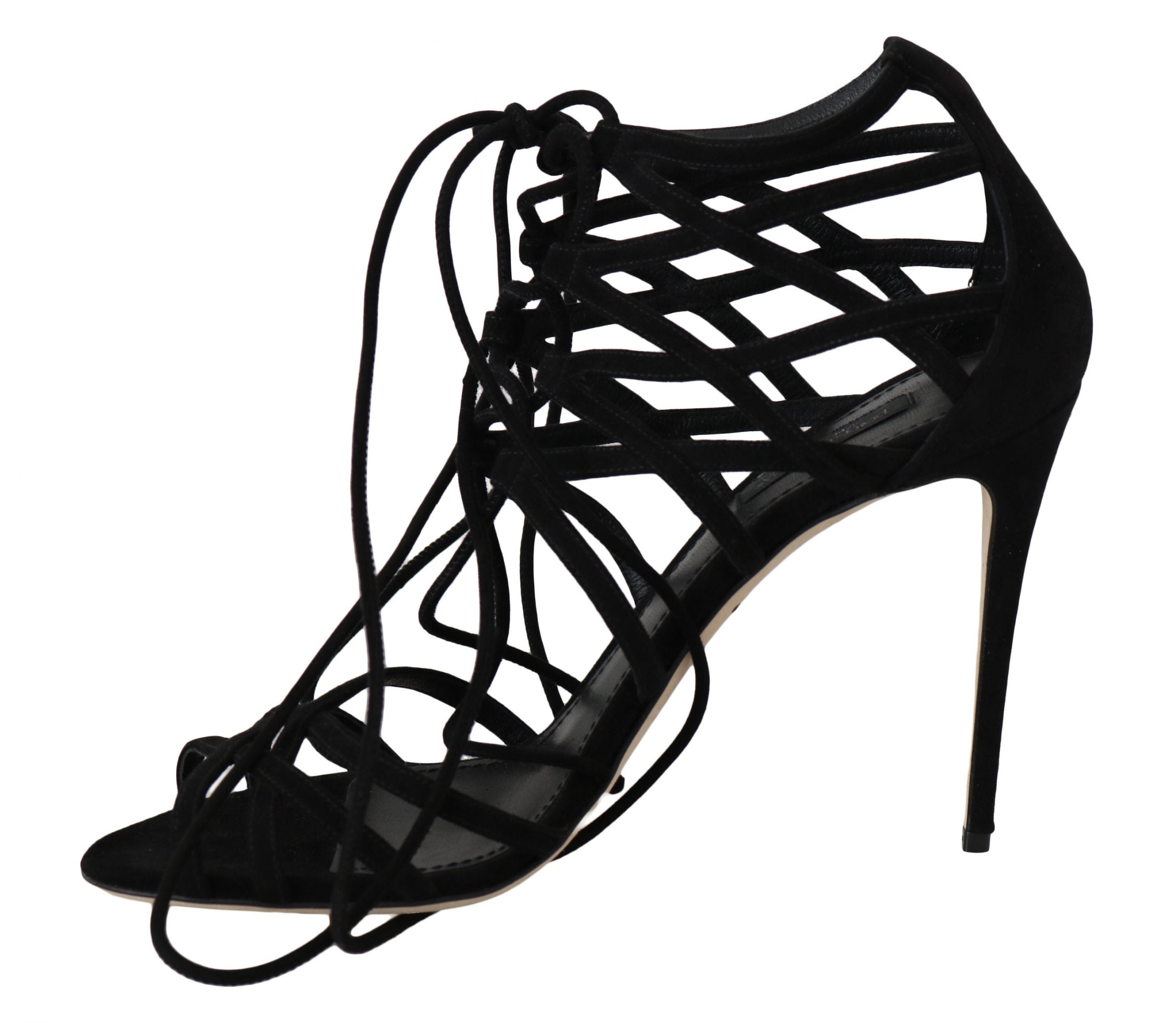 Elegant Black Suede Gladiator Stilettos - ventzia
