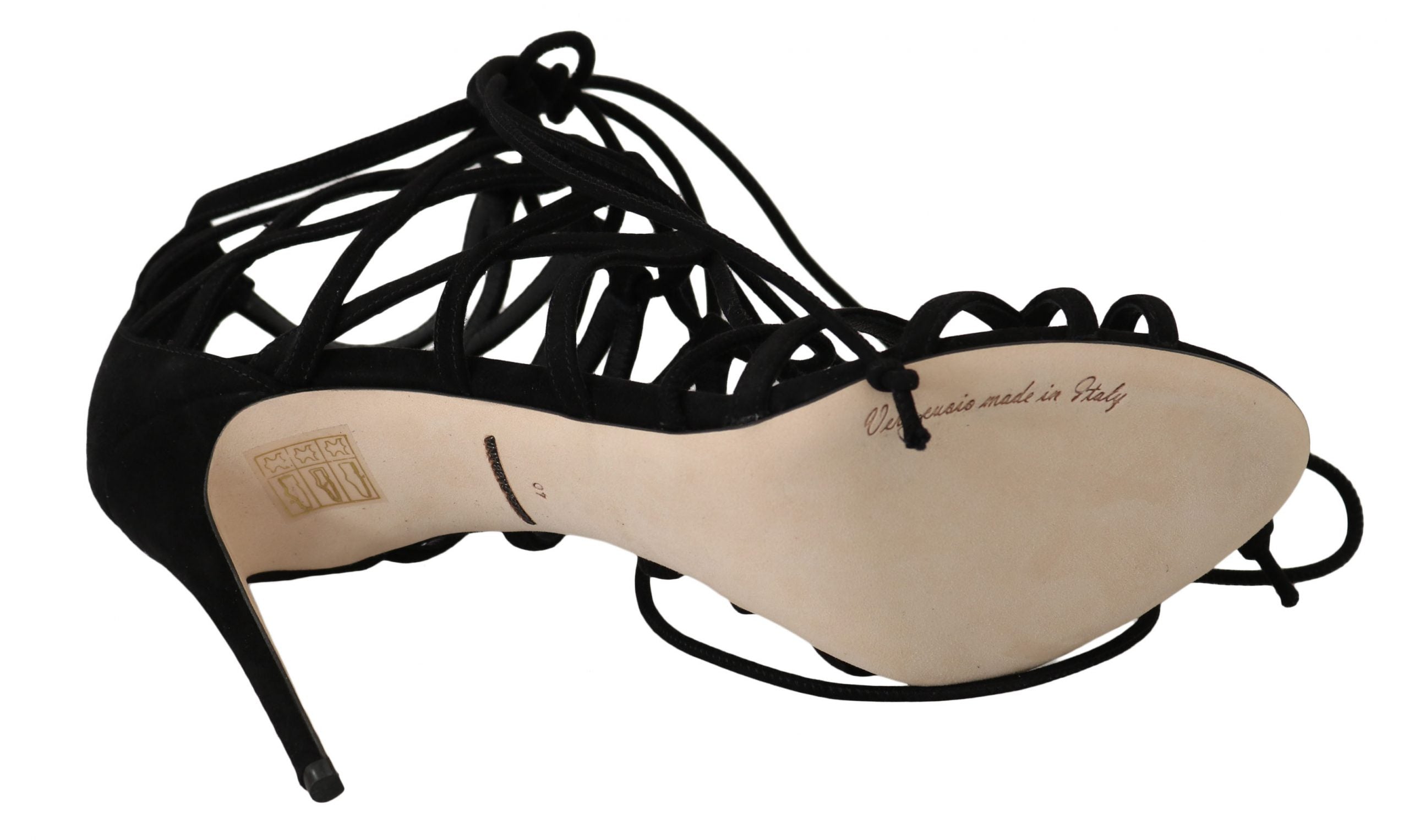 Elegant Black Suede Gladiator Stilettos - ventzia