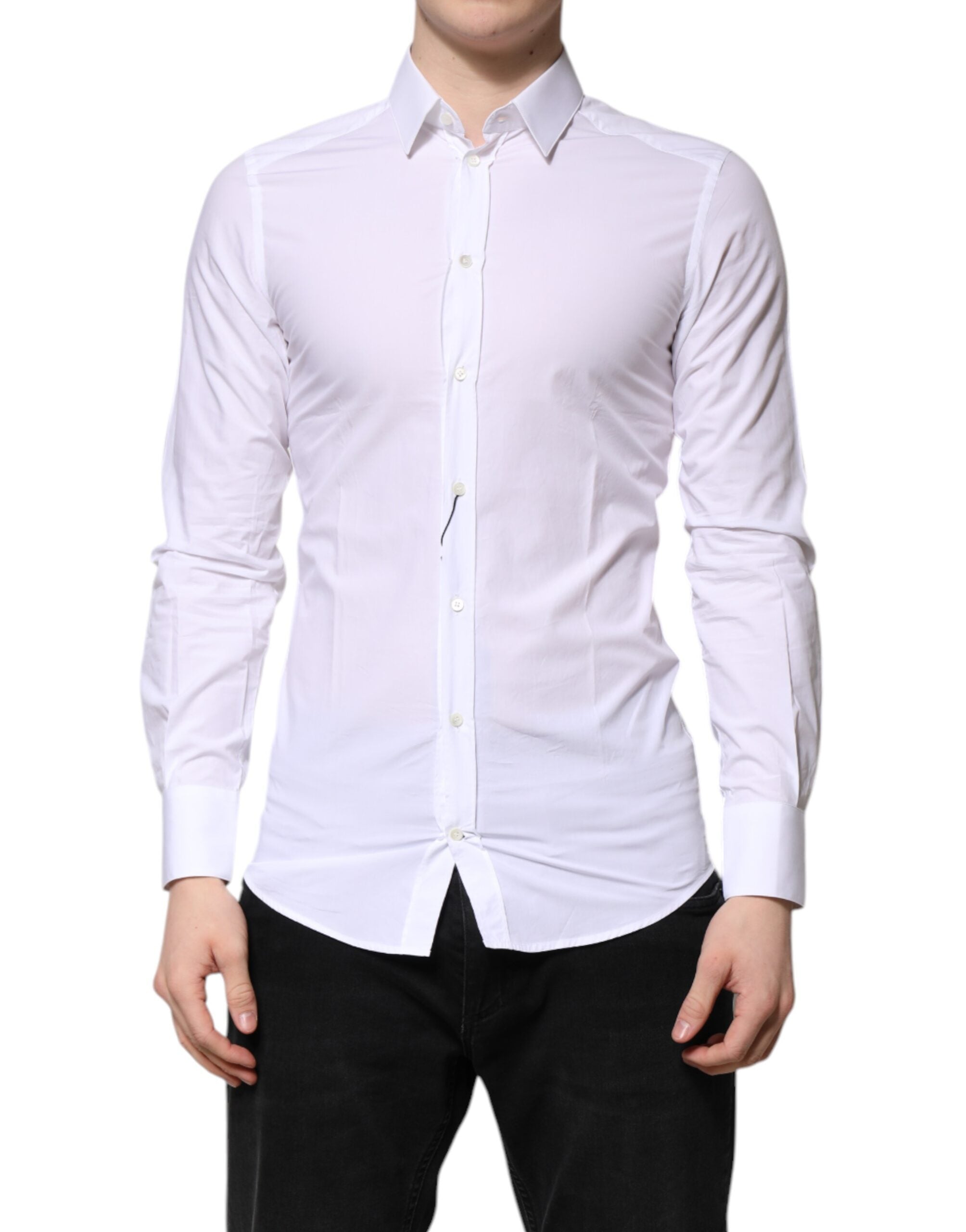 White Cotton GOLD Long Sleeves Dress Shirt - ventzia