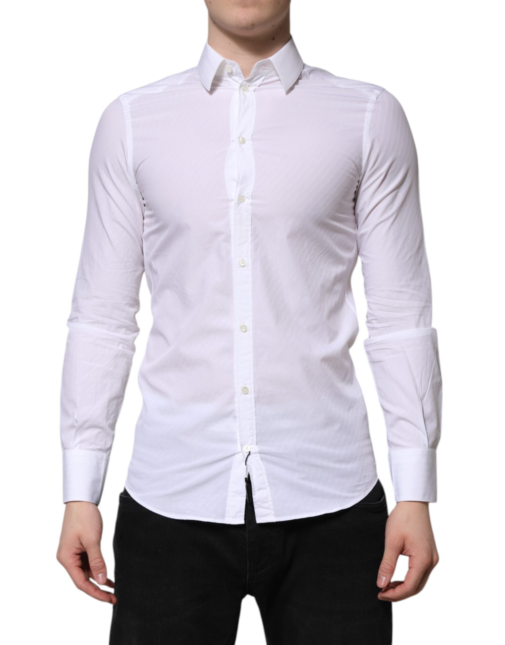 White Cotton MARTINI Long Sleeve Dress Shirt - ventzia