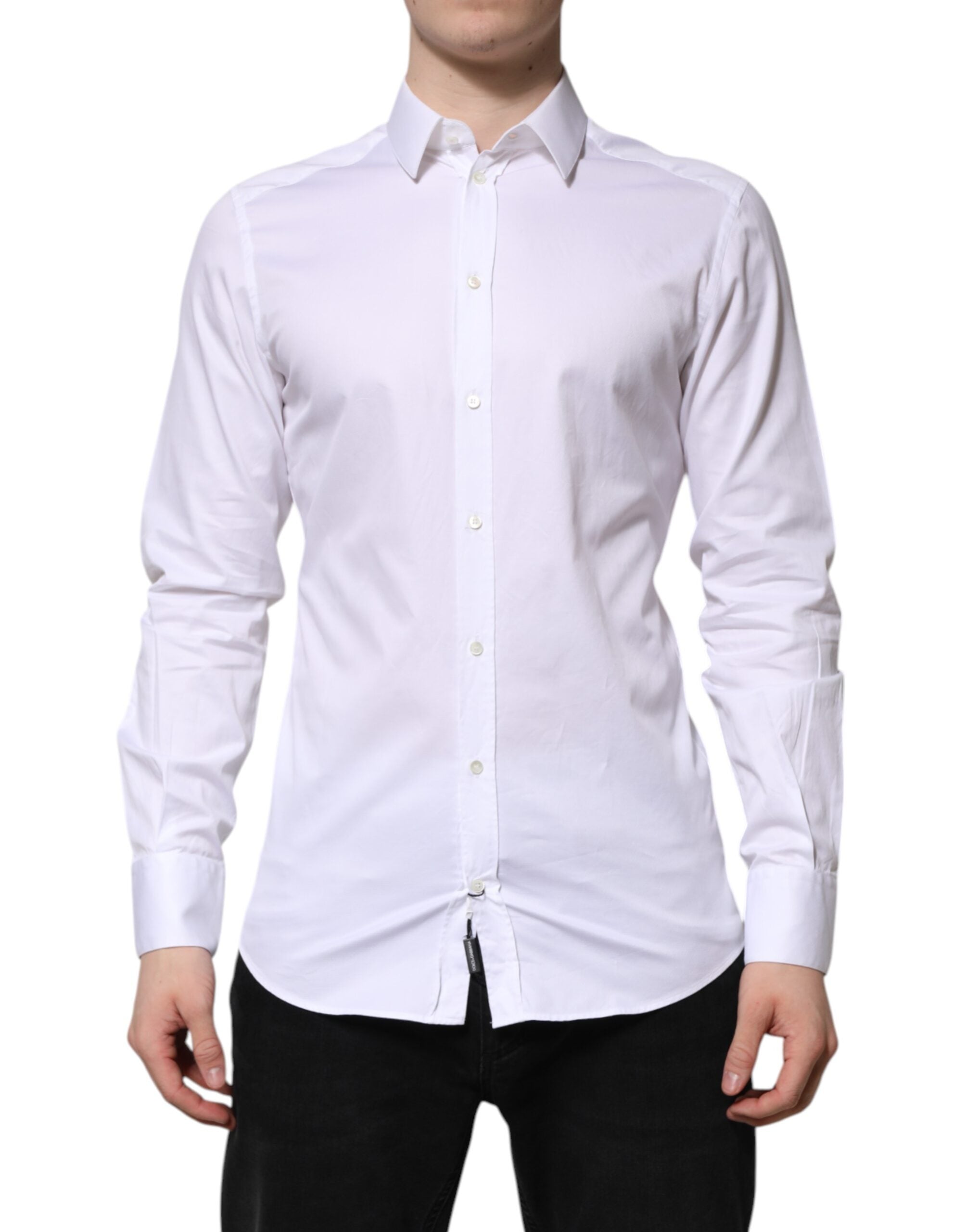 White Cotton GOLD Long Sleeve Men Dress Shirt - ventzia