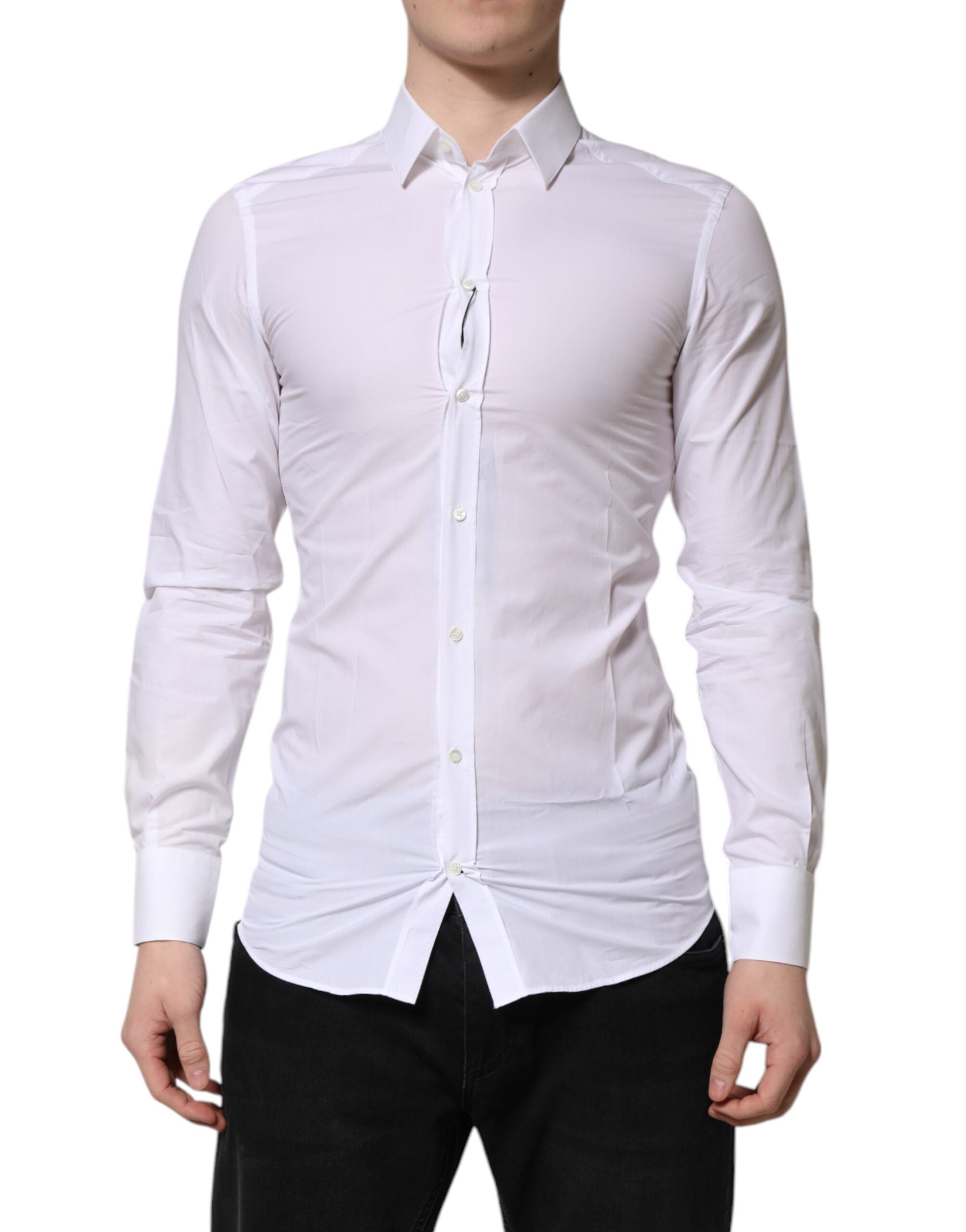 White Cotton GOLD Long Sleeve Men Dress Shirt - ventzia