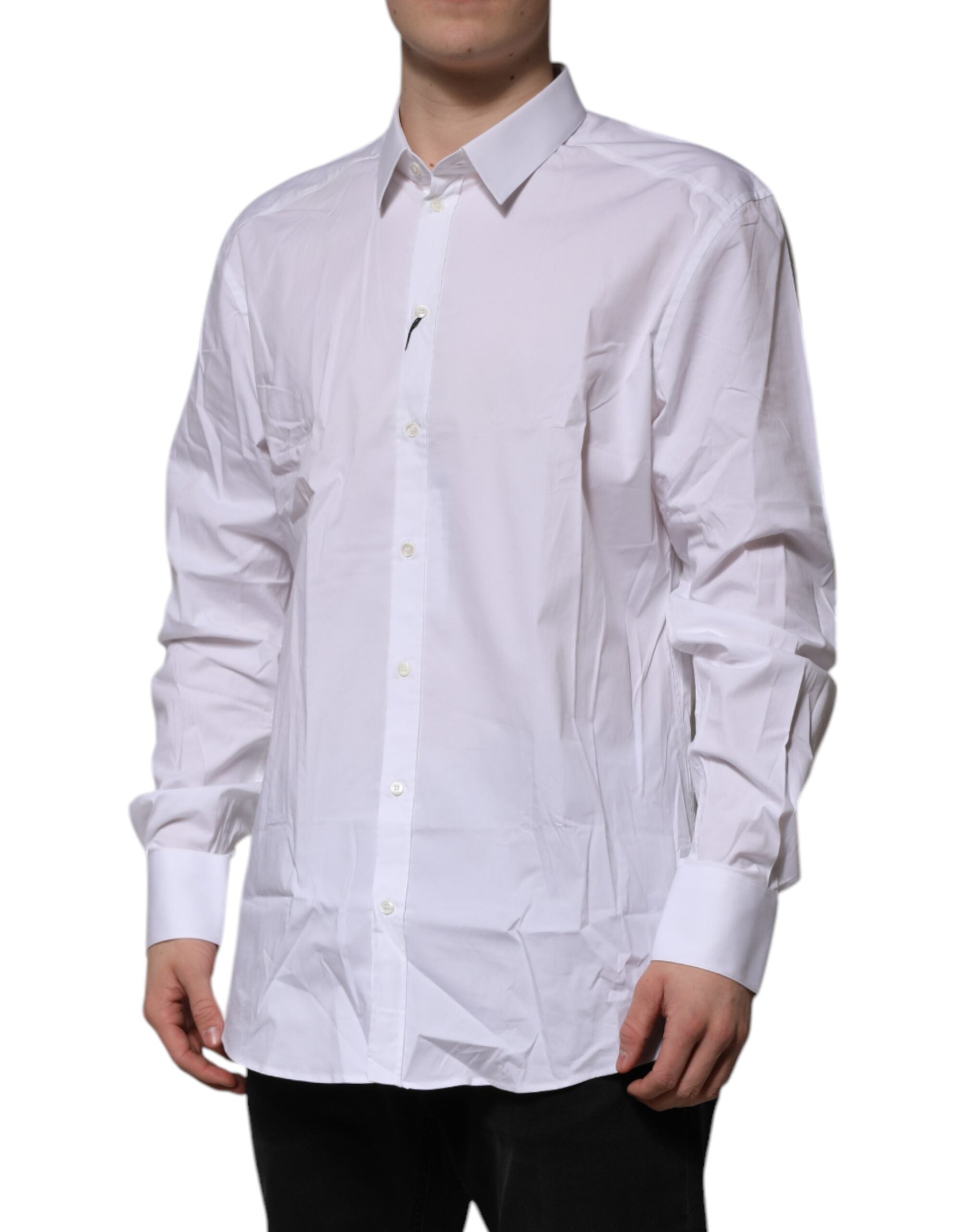 White Cotton GOLD Long Sleeves Dress Shirt - ventzia