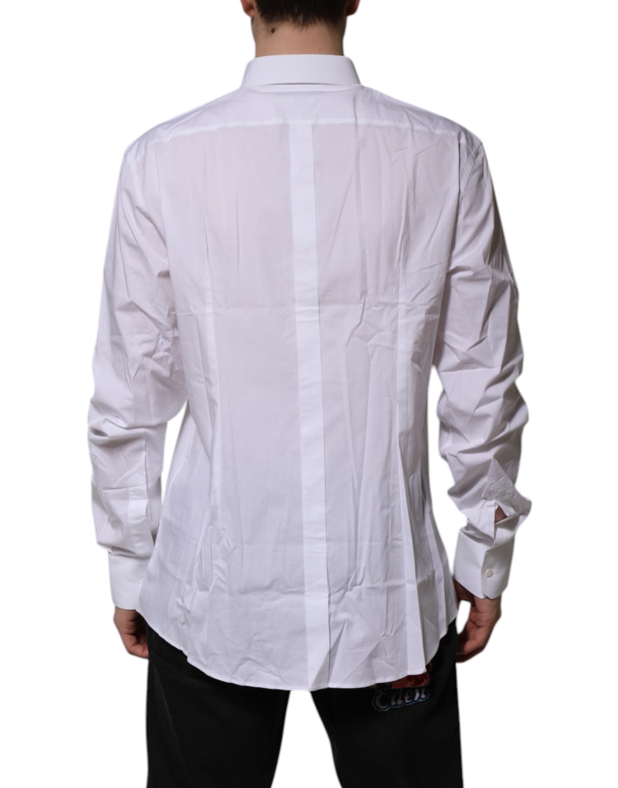 White Cotton GOLD Long Sleeves Dress Shirt - ventzia
