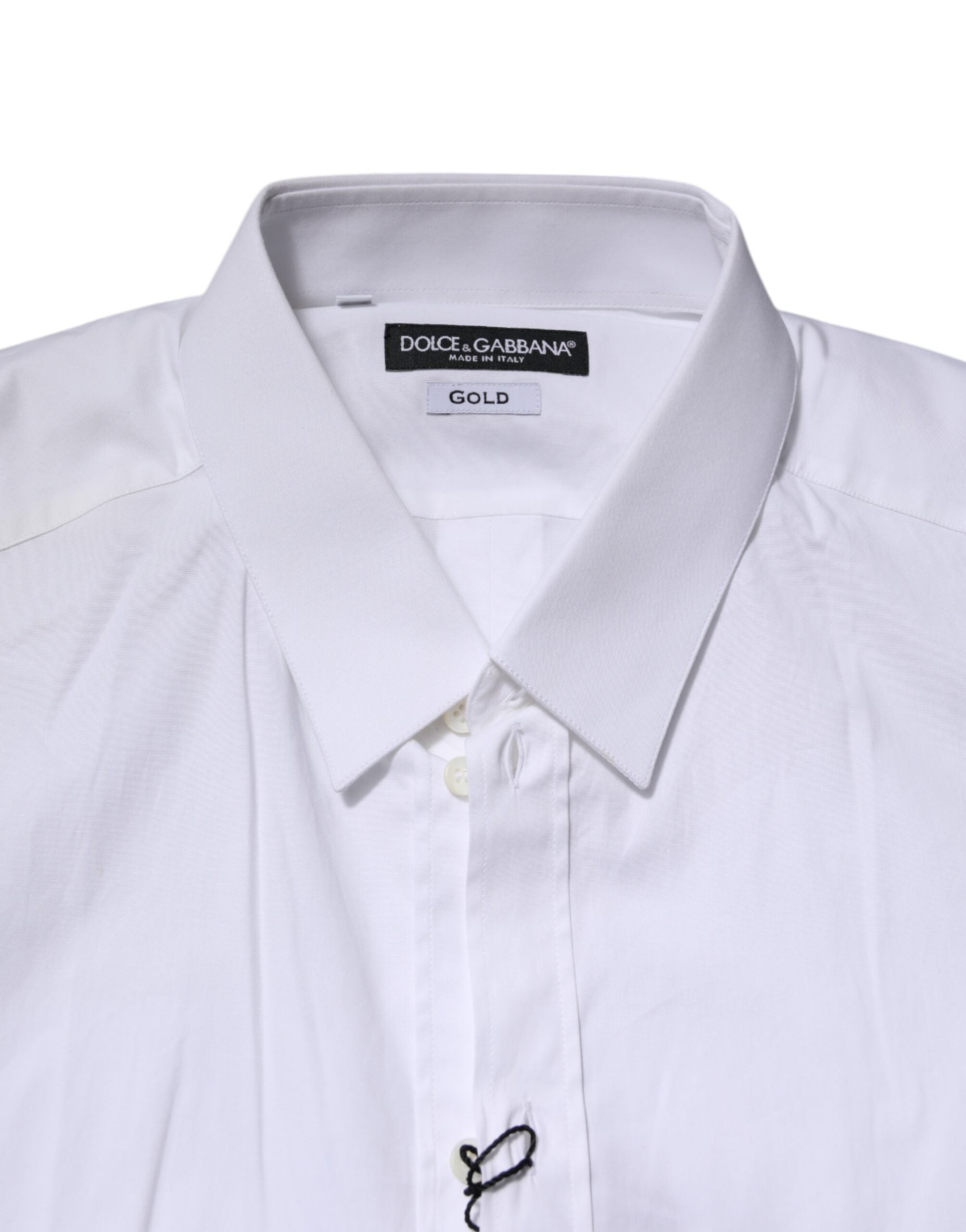 White Cotton GOLD Long Sleeves Dress Shirt - ventzia