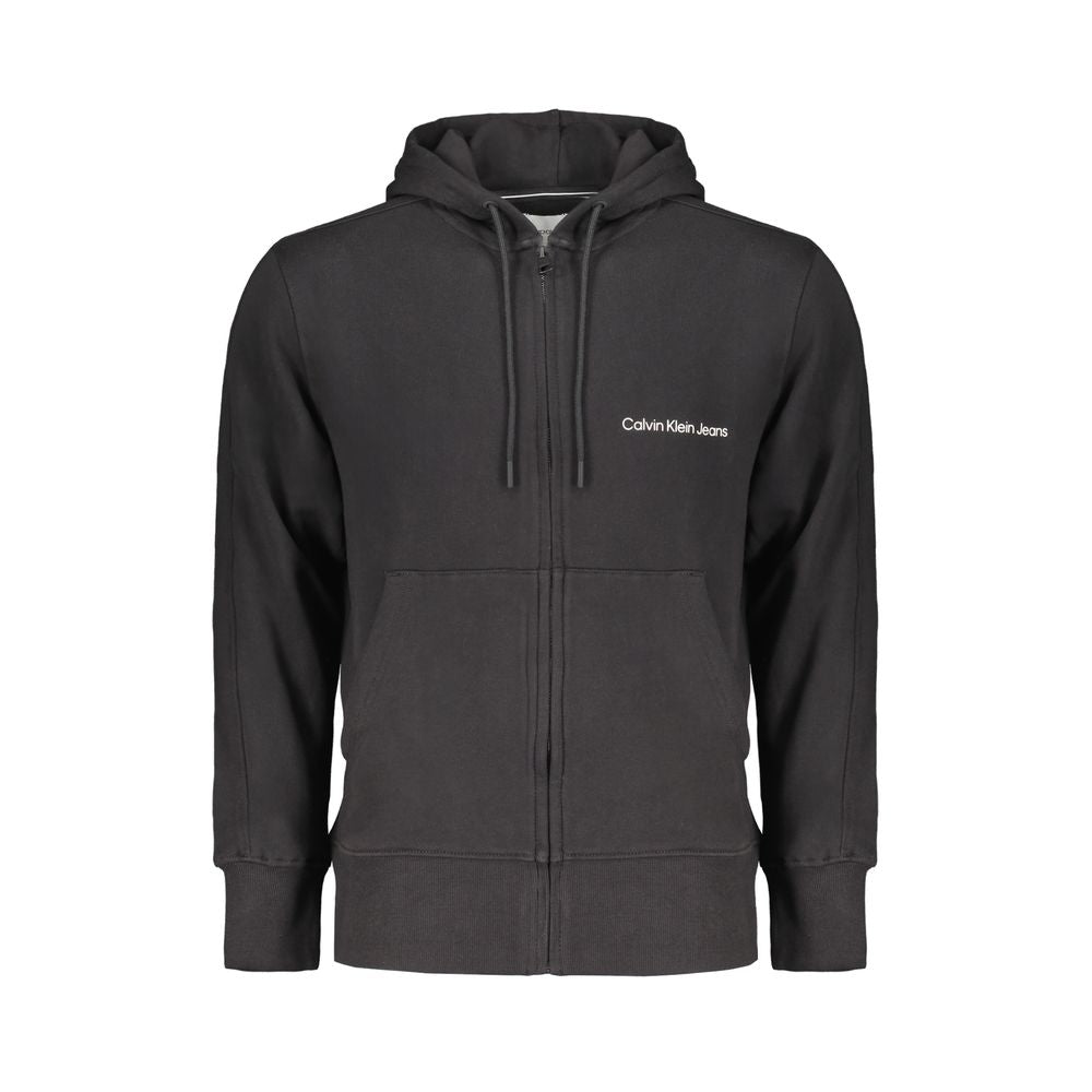 Black Cotton Men Sweater with Hood and Central Pockets - ventzia