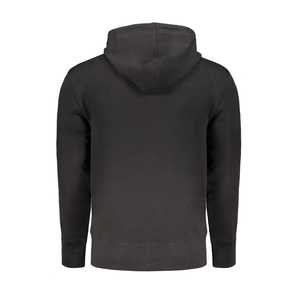 Black Cotton Men Sweater with Hood and Central Pockets - ventzia