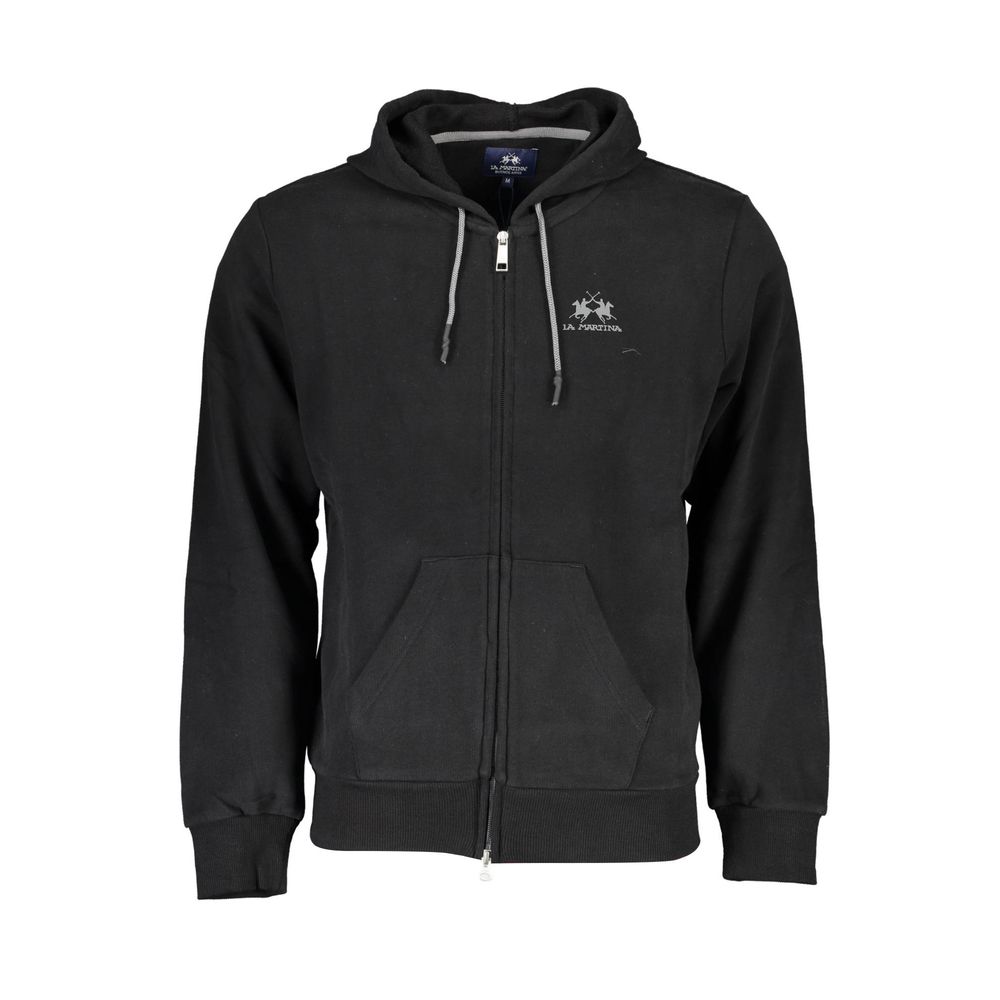 Black Cotton Men Sweater with Hood - ventzia