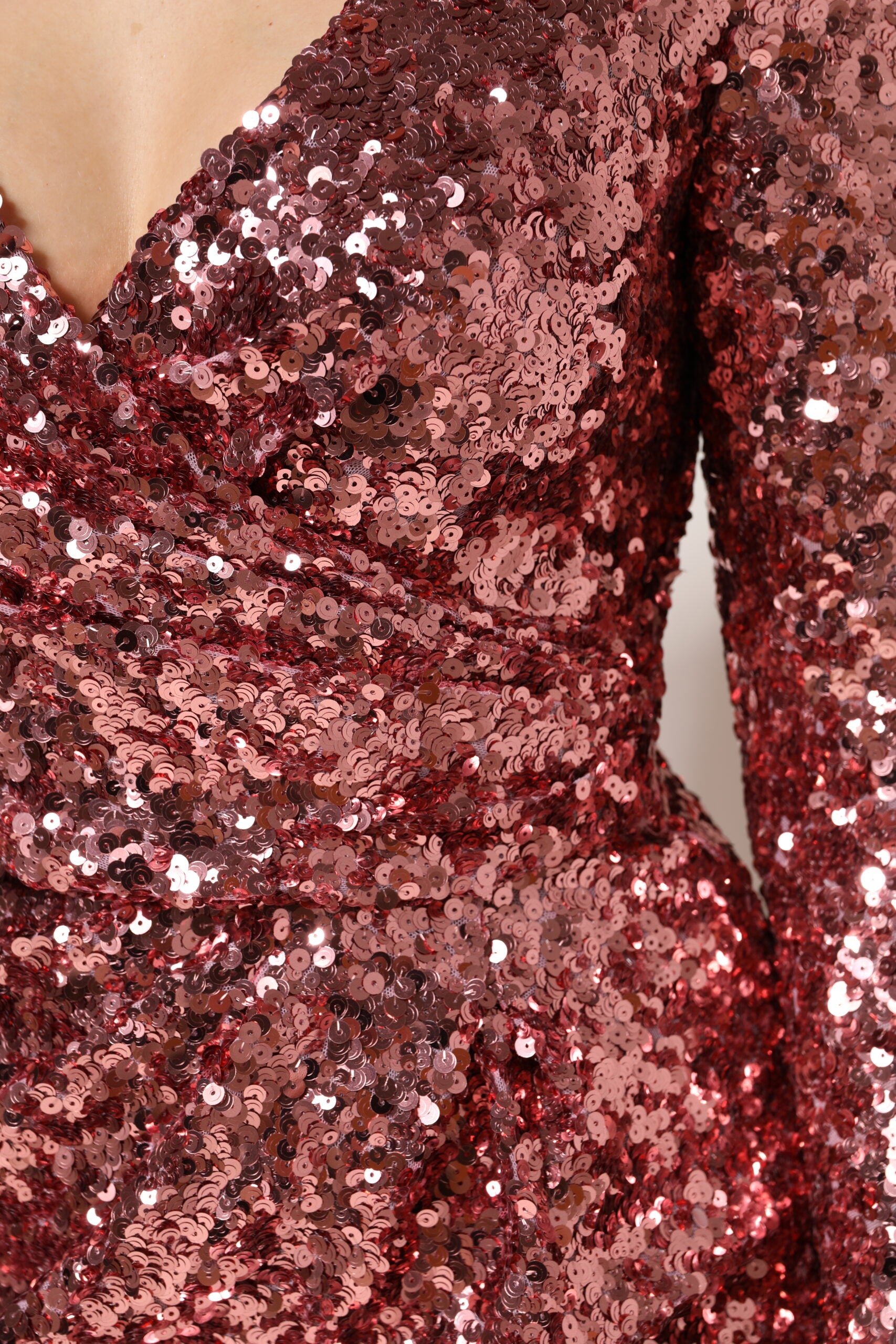 Pink Sequin Statement Nylon Midi V-Neck Dress - ventzia
