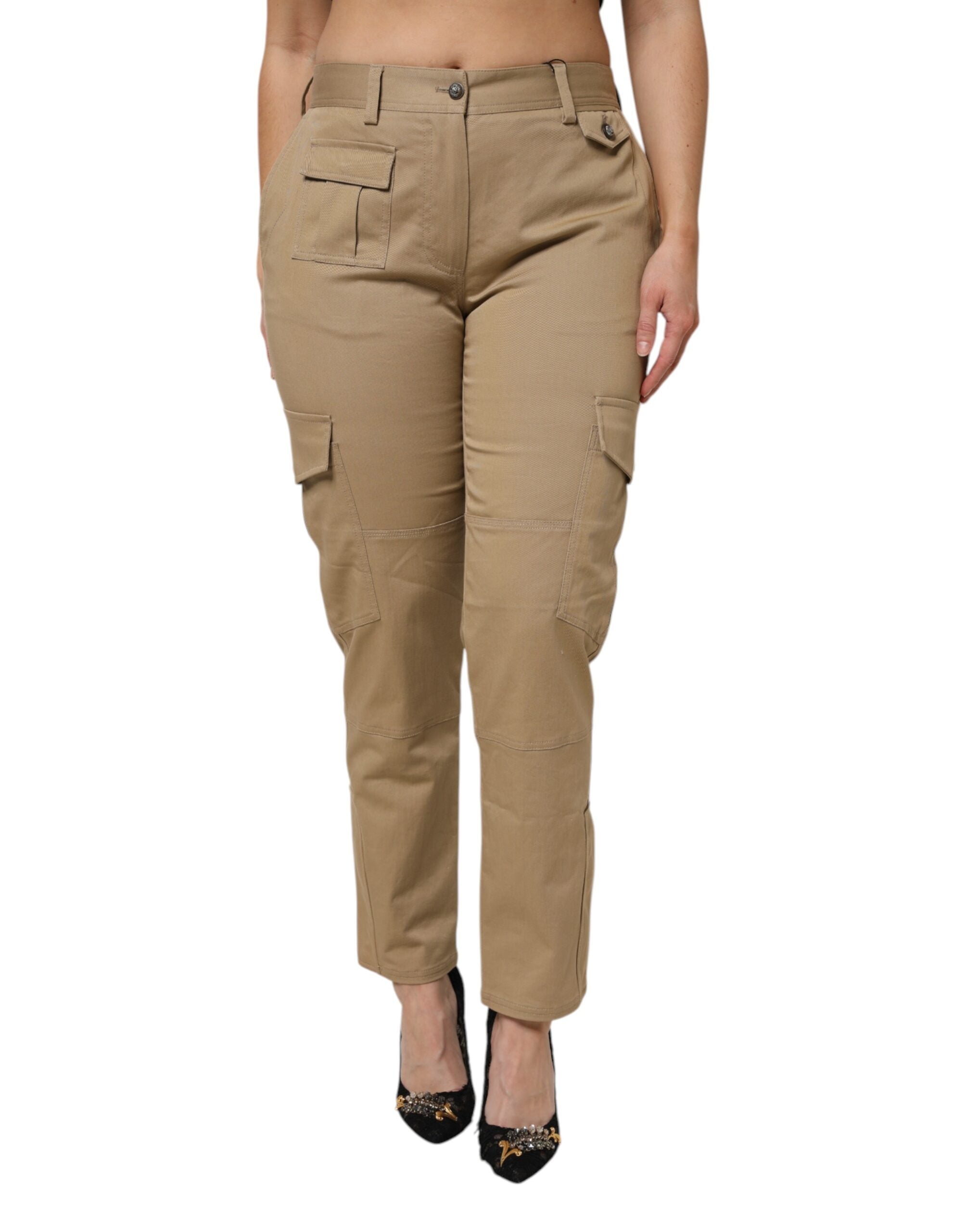 Brown Cotton Cargo Tapered Pants - ventzia