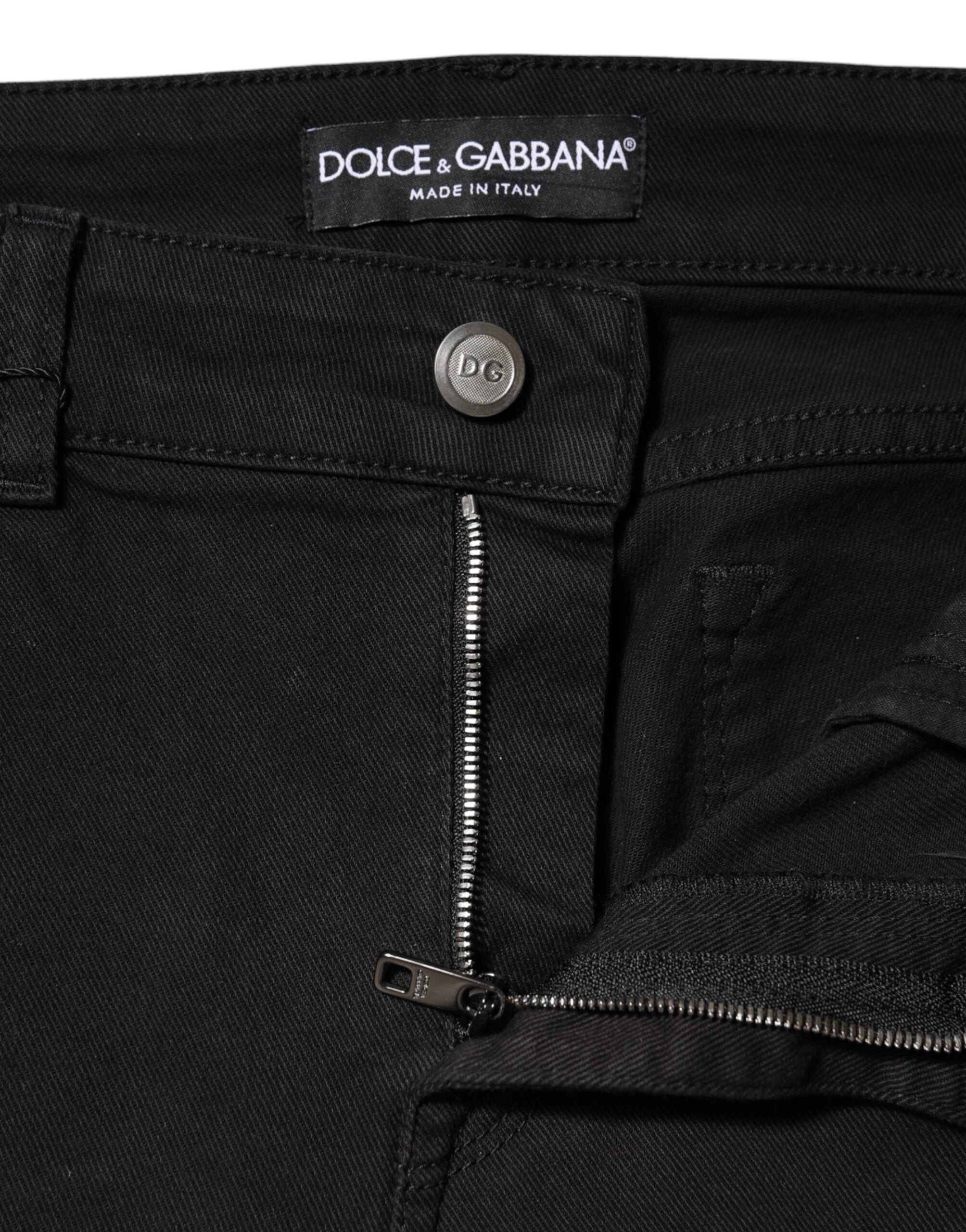 Black Cotton Mid Waist Denim Jeans - ventzia