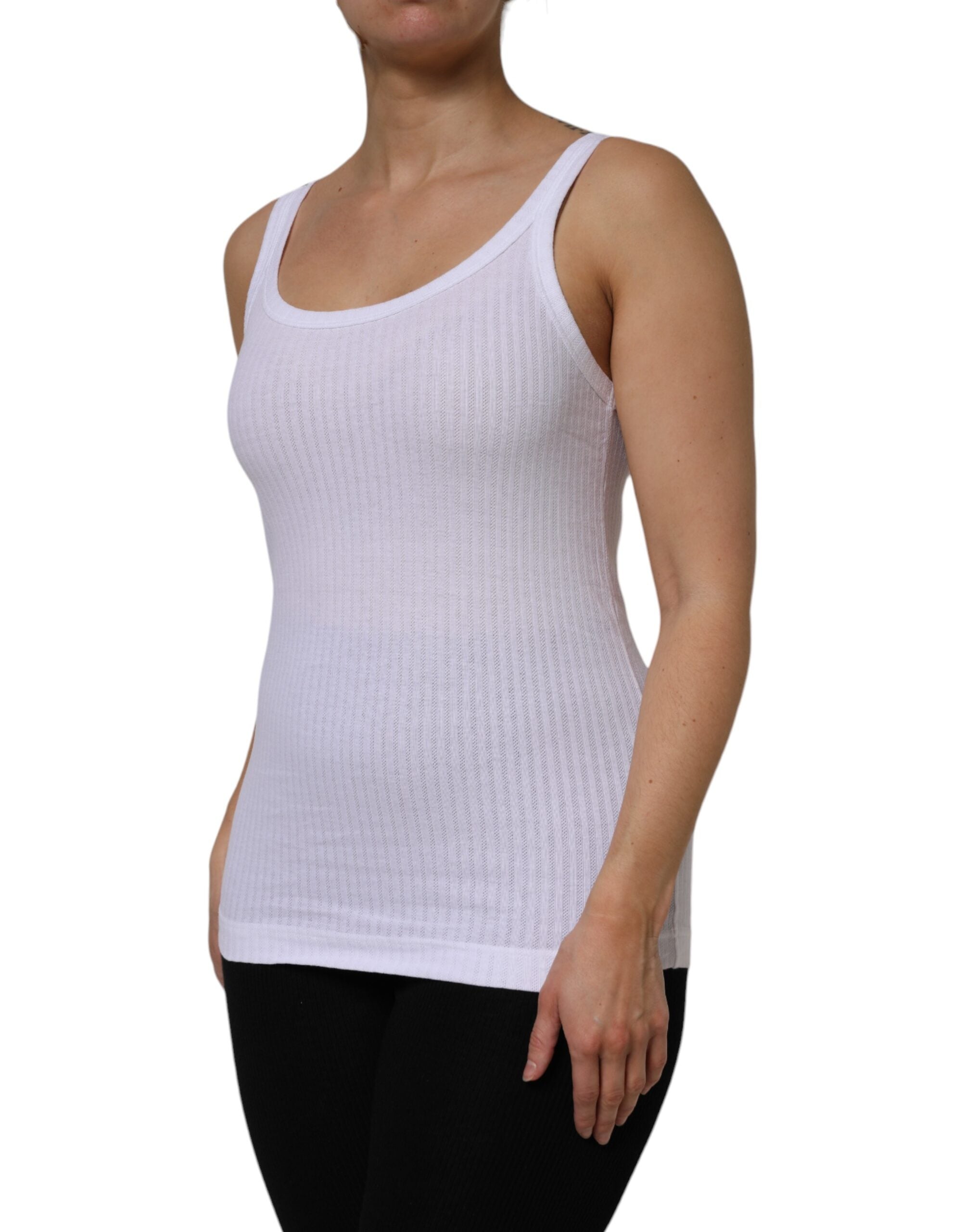 White Cotton Round Neck Sleeveless Tank Top - ventzia