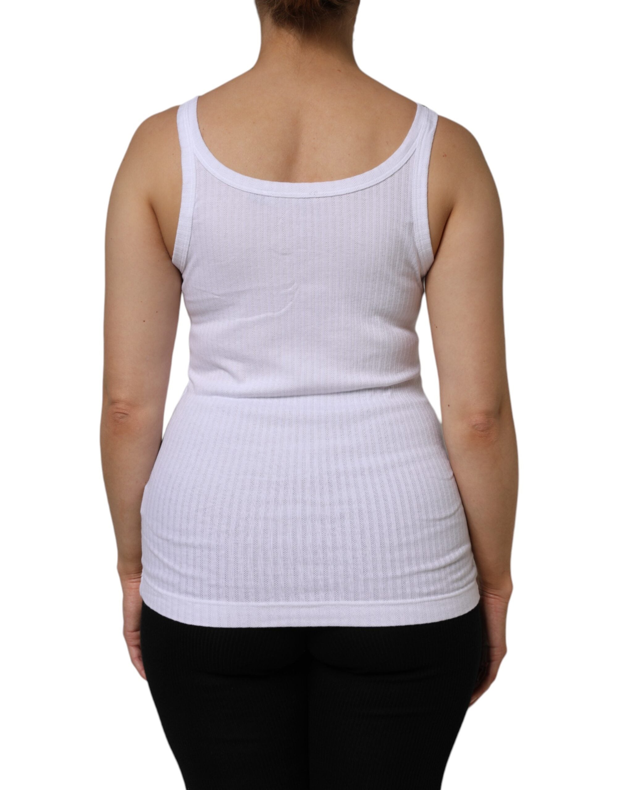 White Cotton Round Neck Sleeveless Tank Top - ventzia