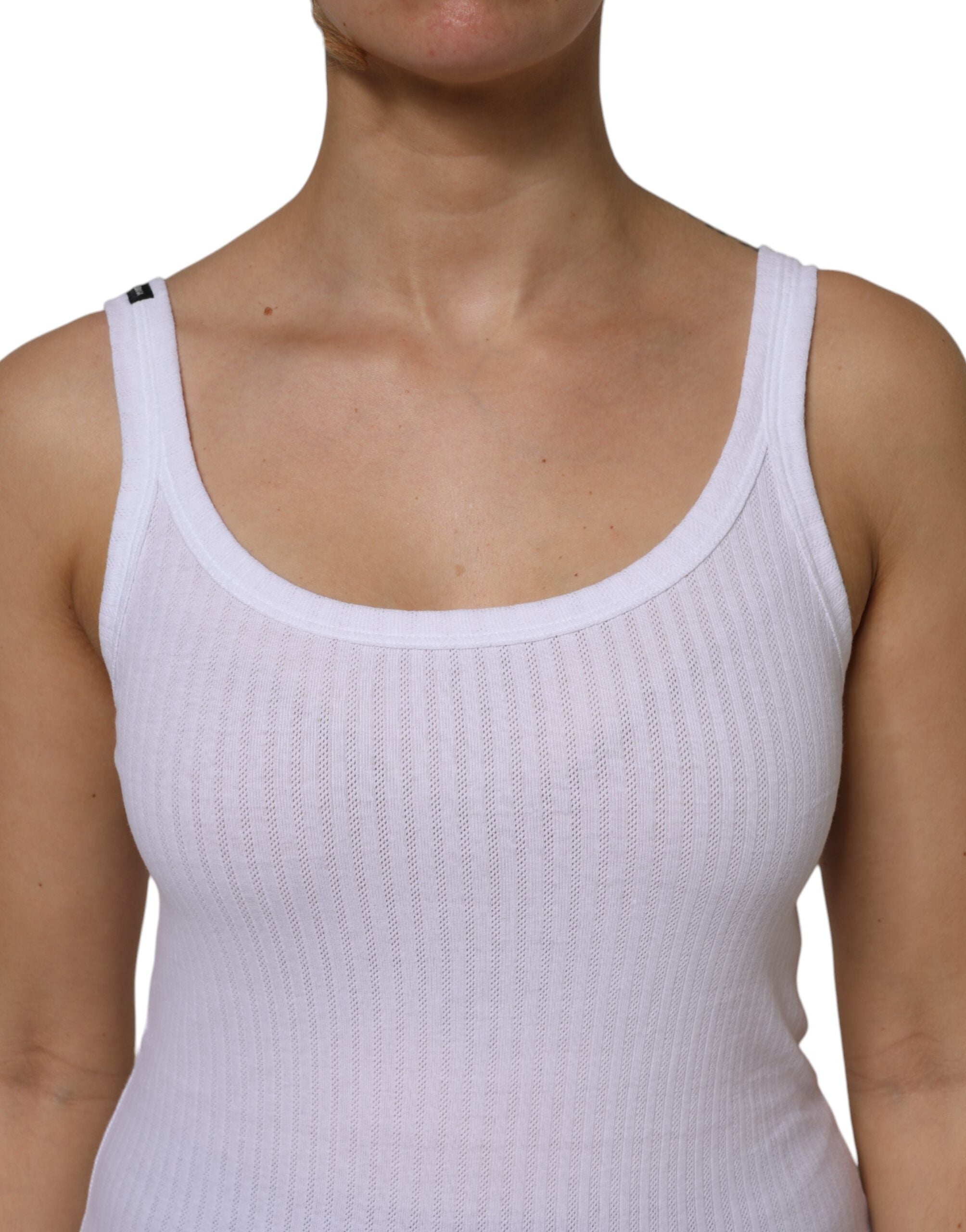 White Cotton Round Neck Sleeveless Tank Top - ventzia
