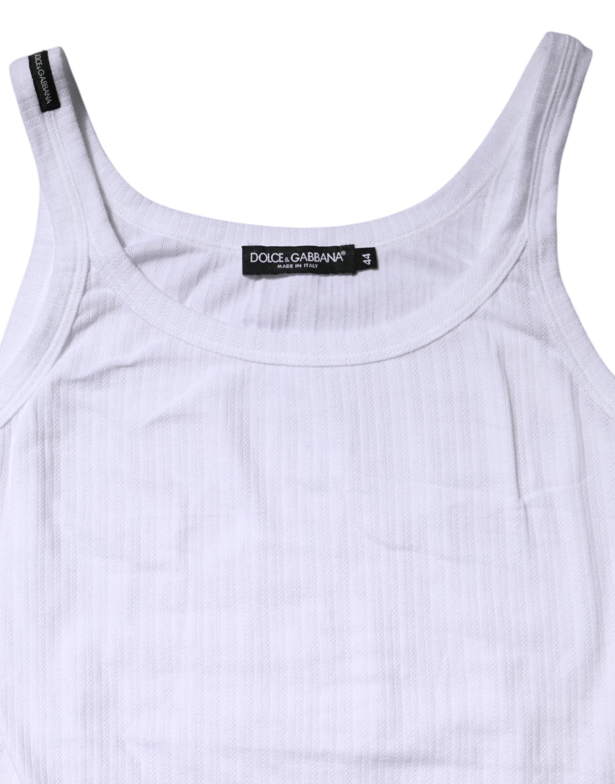 White Cotton Round Neck Sleeveless Tank Top - ventzia
