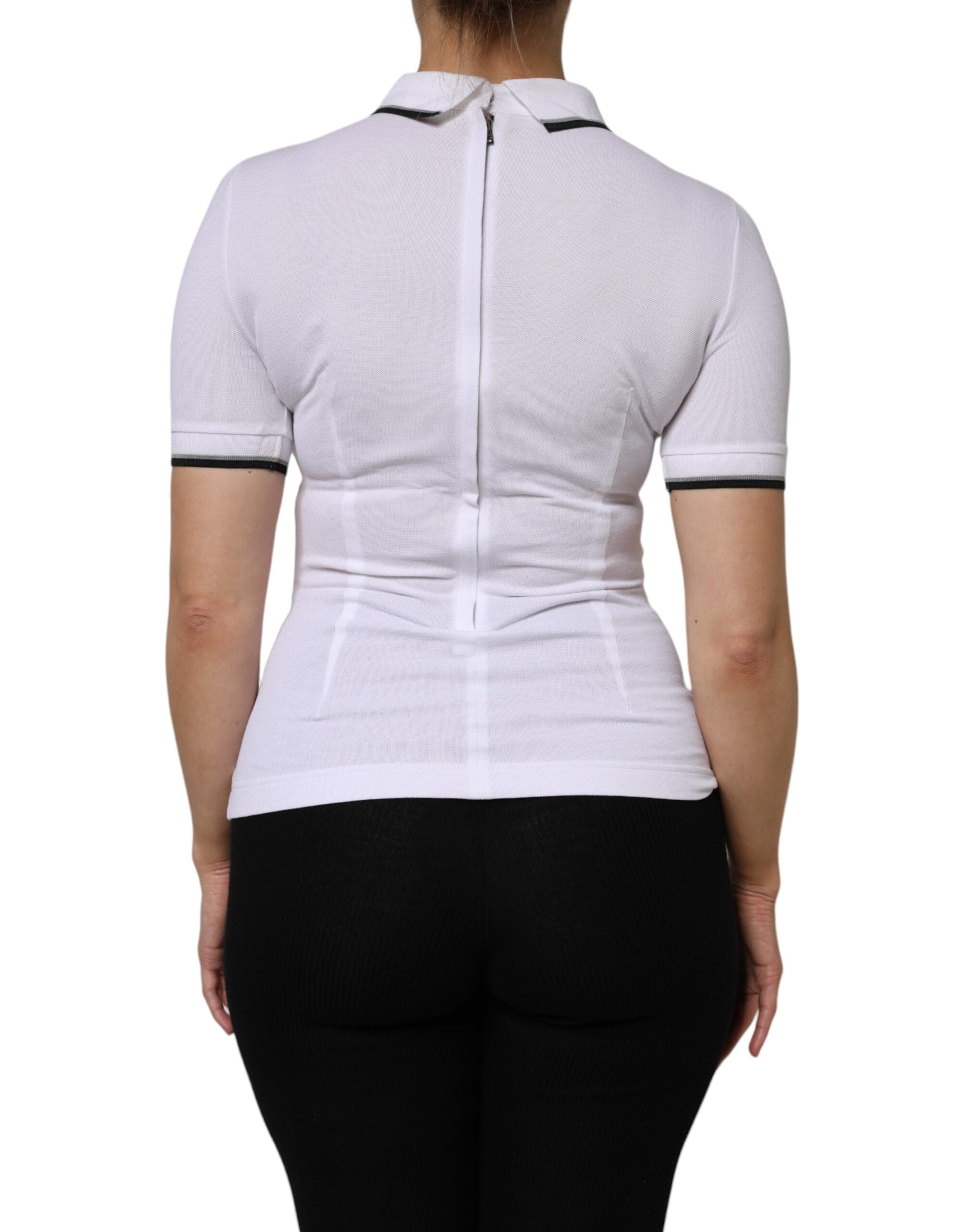 White Cotton Short Sleeves Collared Polo Top - ventzia