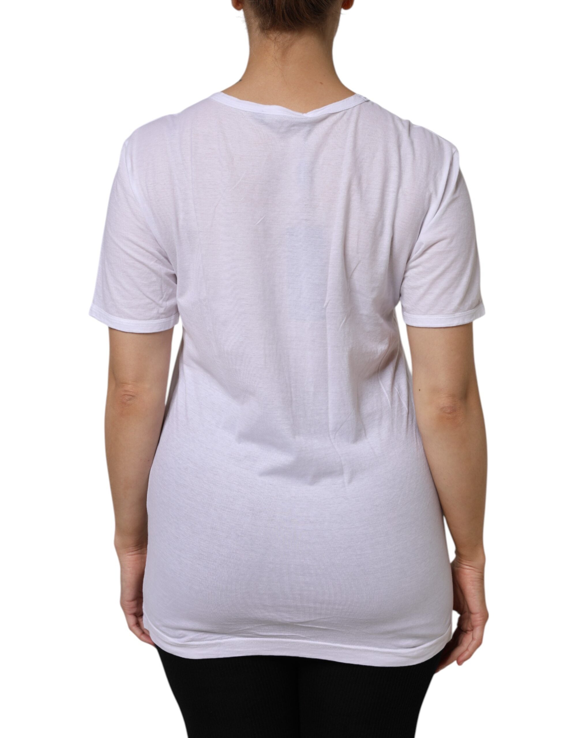 White Cotton Short Sleeves V-Neck Top T-shirt - ventzia
