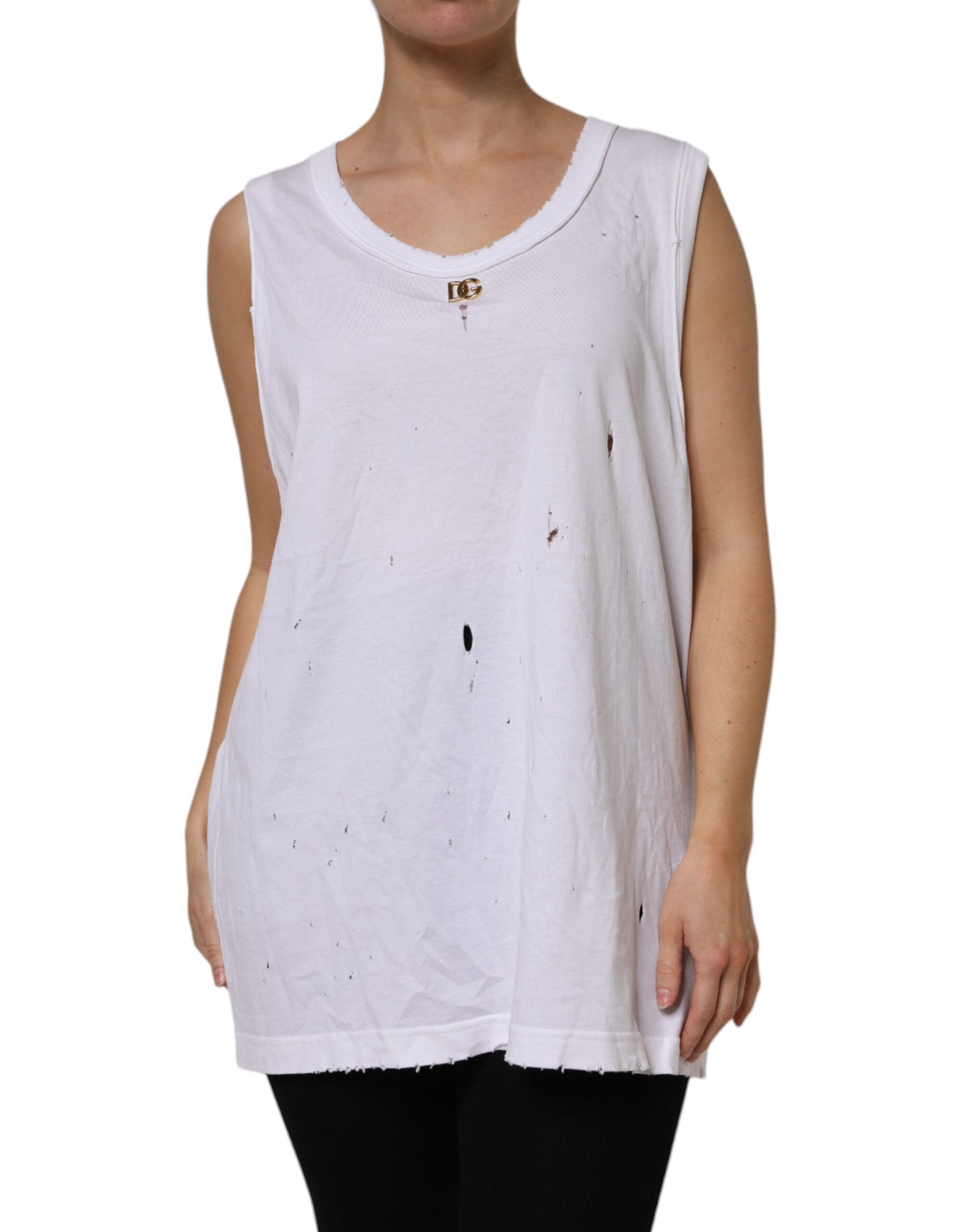 White Cotton Sleeveless Round Neck Tank Top - ventzia